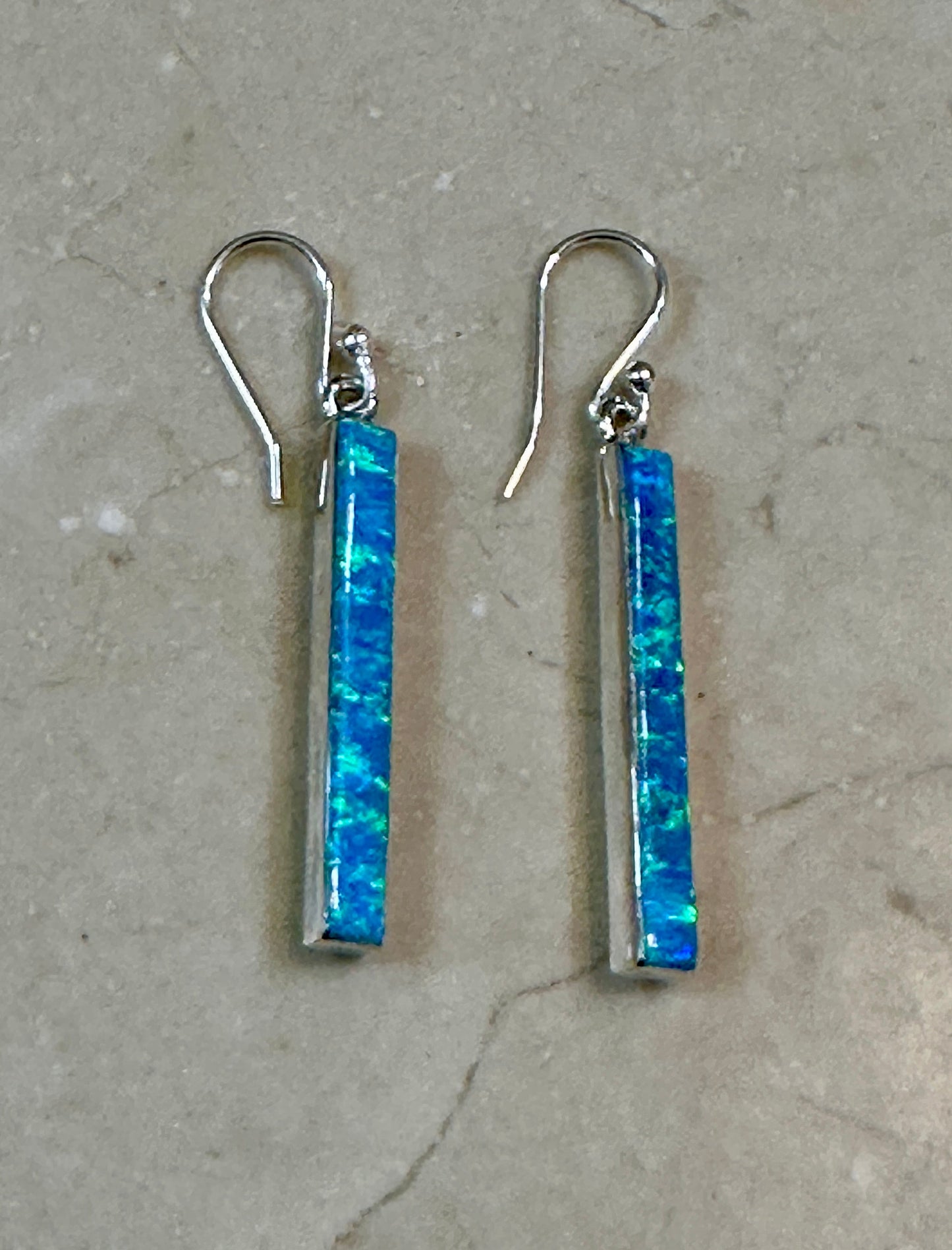 Blue Opal Column Sterling Silver Earrings