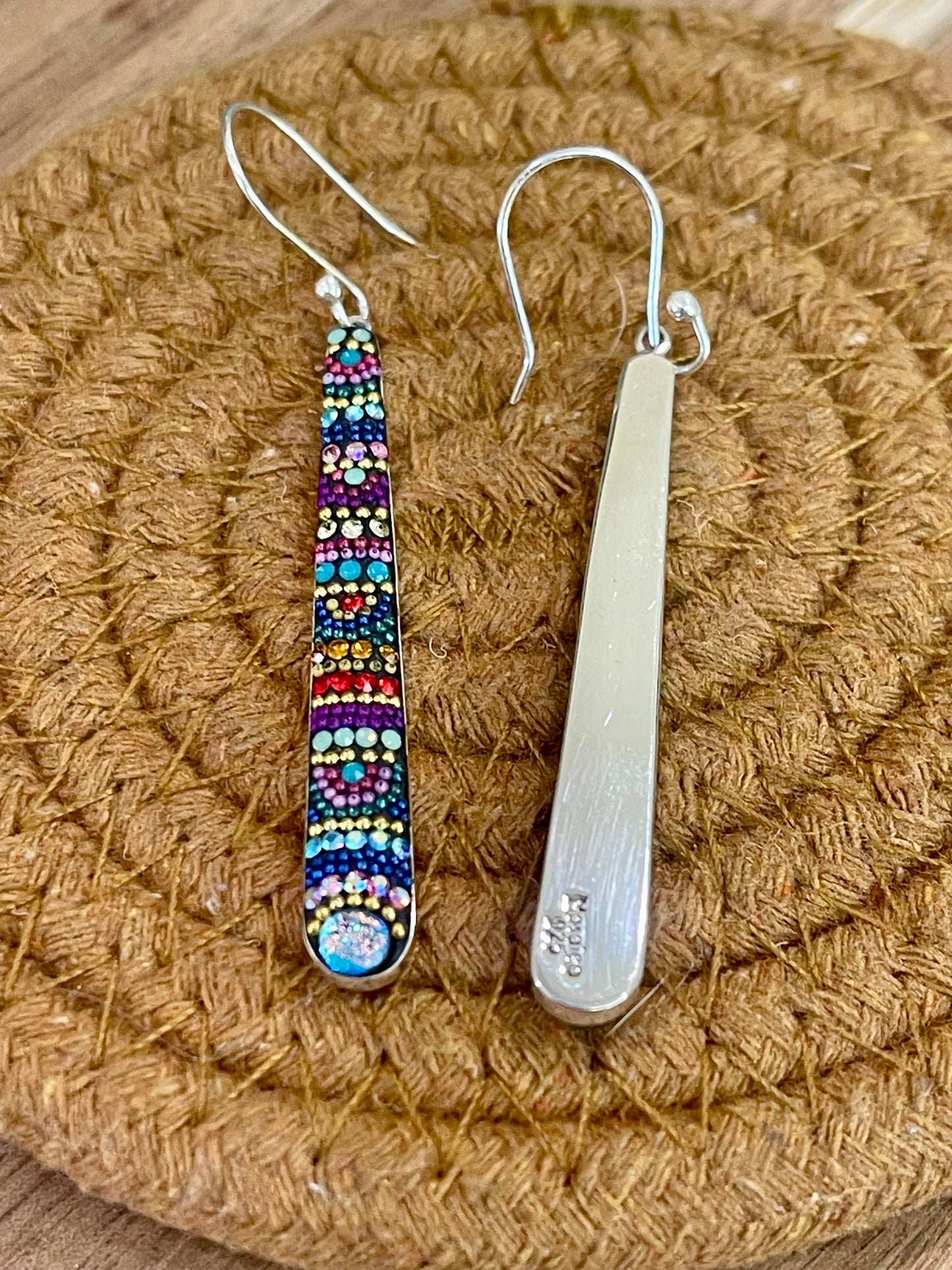 Handmade In Mexico Sterling Silver Multi Color Swarovski Crsytal Dangle Earrings