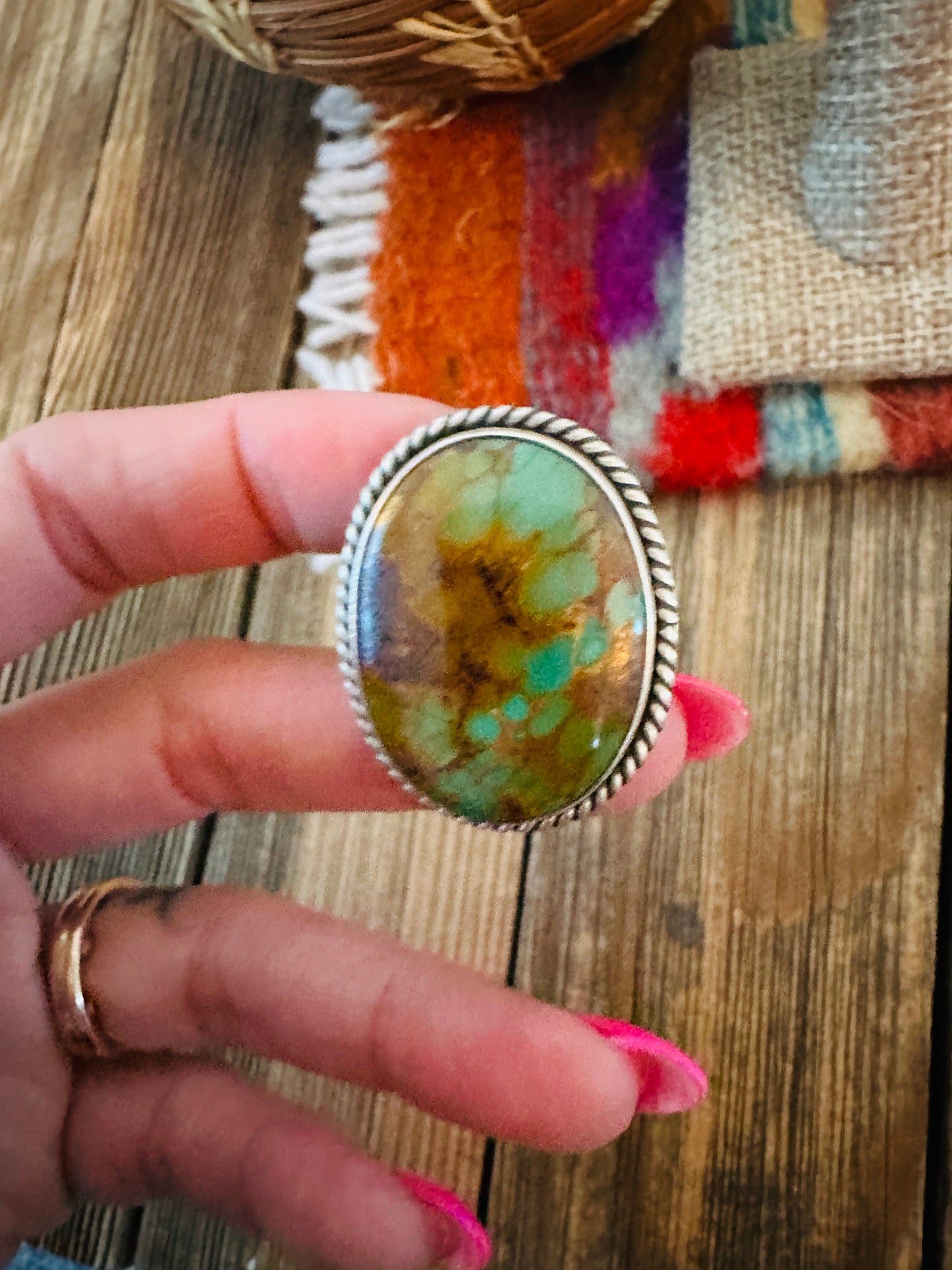 Handcrafted Turquoise & Sterling Silver Ring by Patrick Yazzie Size 10