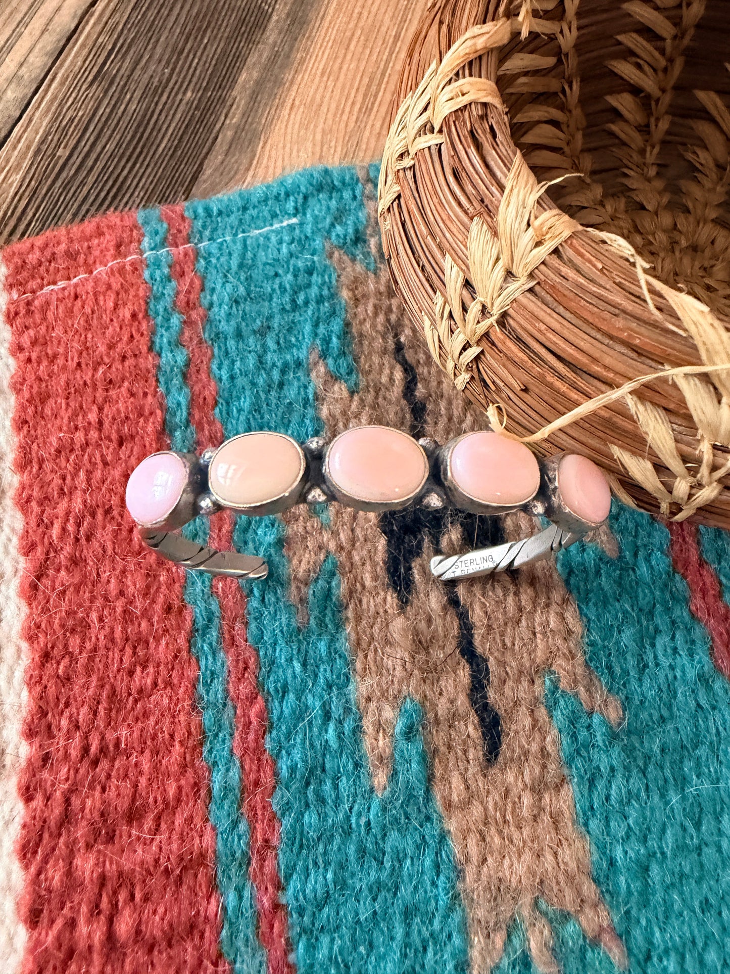 Handcrafted Queen Pink Conch & Sterling Silver Cuff Bracelet