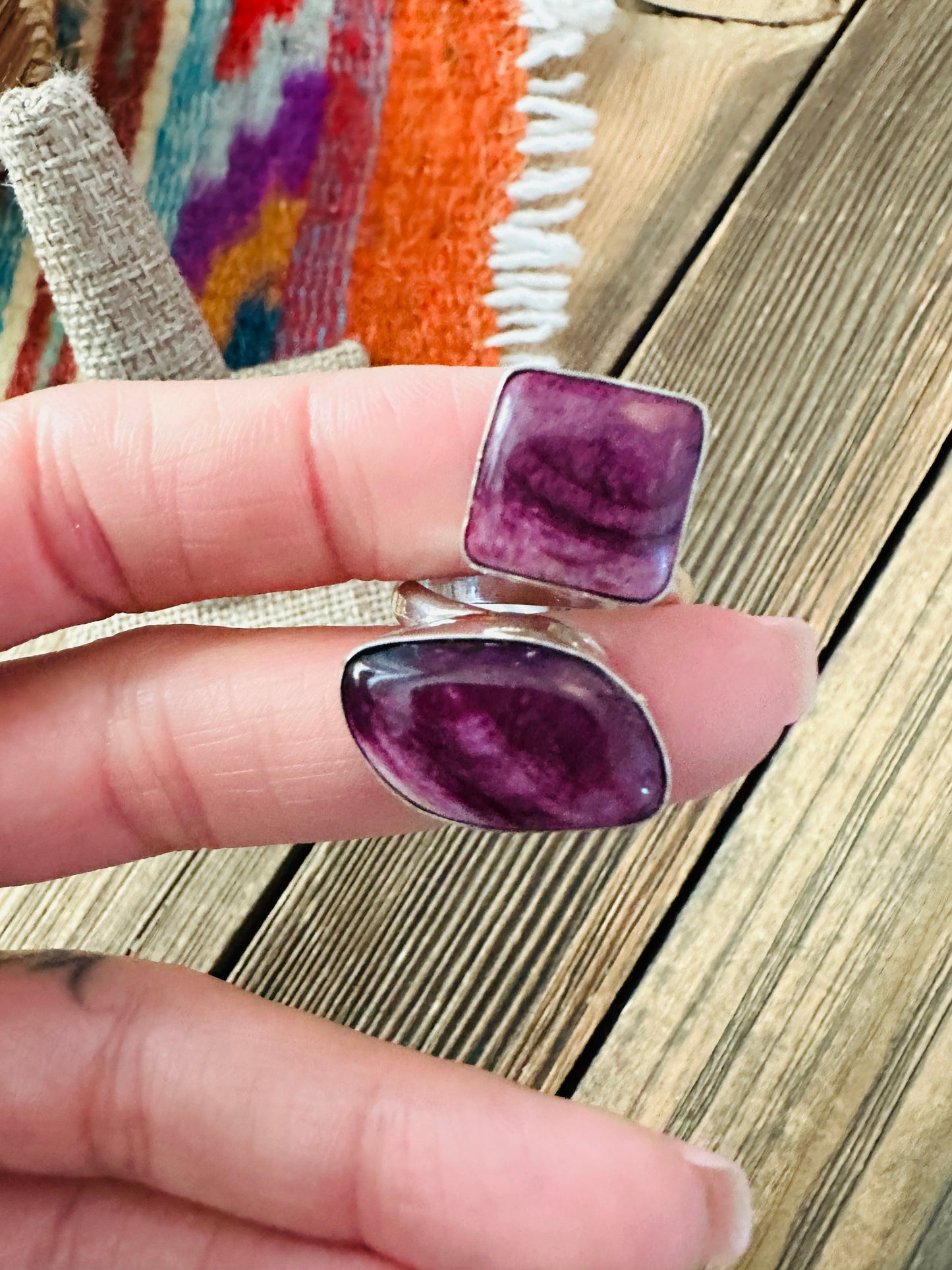 Handcrafted Purple Spiny Oyster & Sterling Silver Adjustable Ring