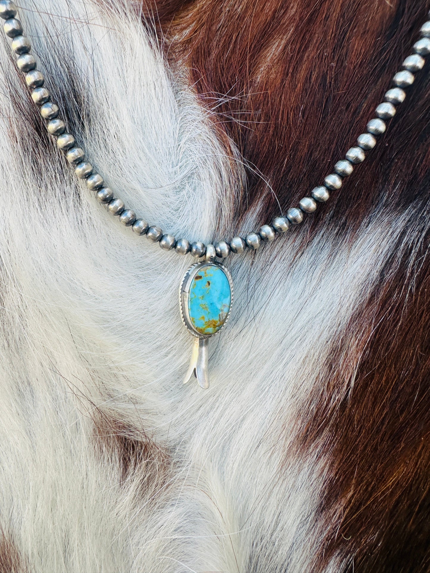 Handcrafted Turquoise & Sterling Silver Beaded Blossom Necklace