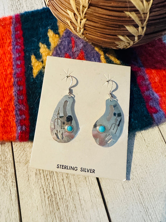 Handcrafted Hand Stamped Sterling Silver & Turquoise Dangle Earrings