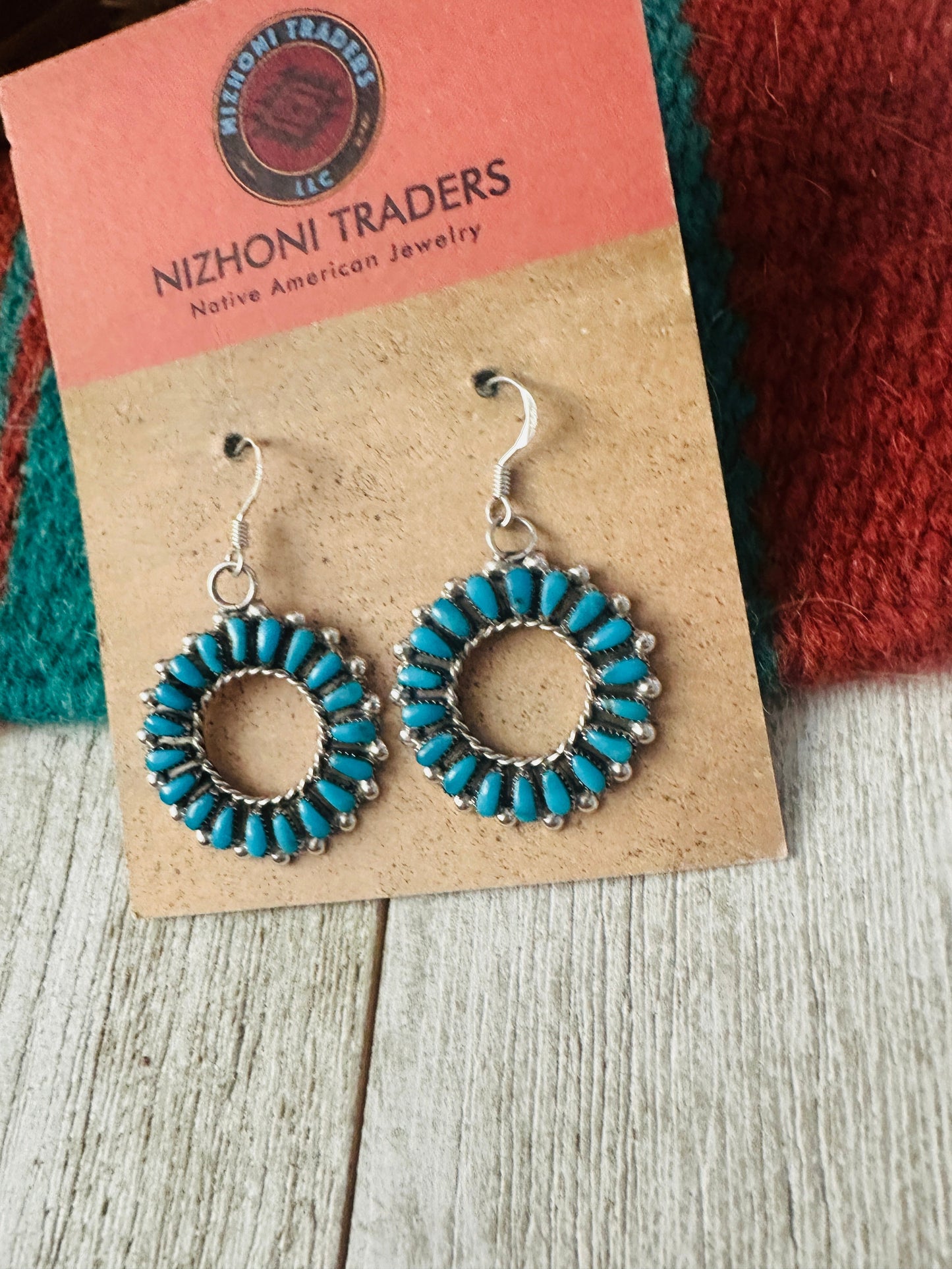 Handcrafted Sterling Silver & Sleeping Beauty Turquoise Needlepoint Dangle Earrings