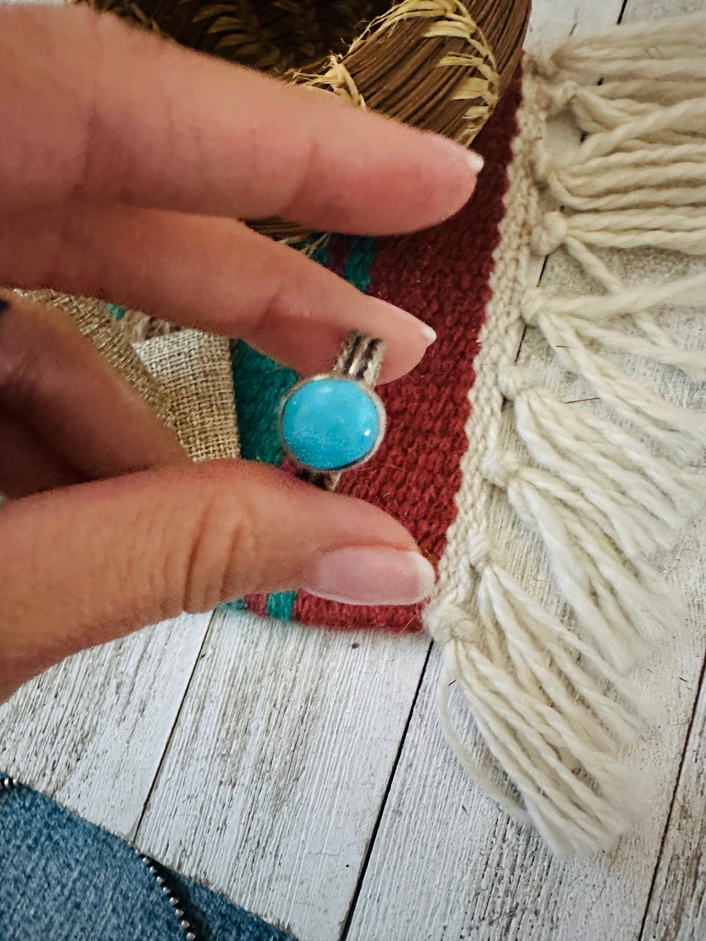 Handcrafted Turquoise & Sterling Silver Ring Size 6.5