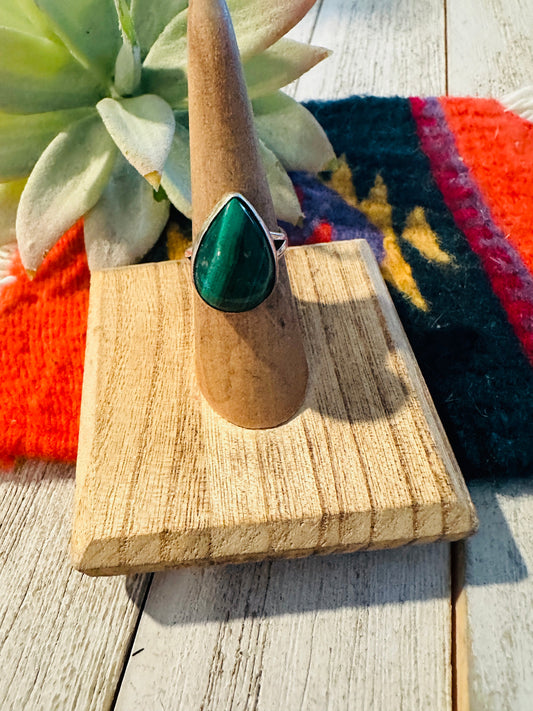 Handcrafted Malachite & Sterling Silver Teardrop Ring