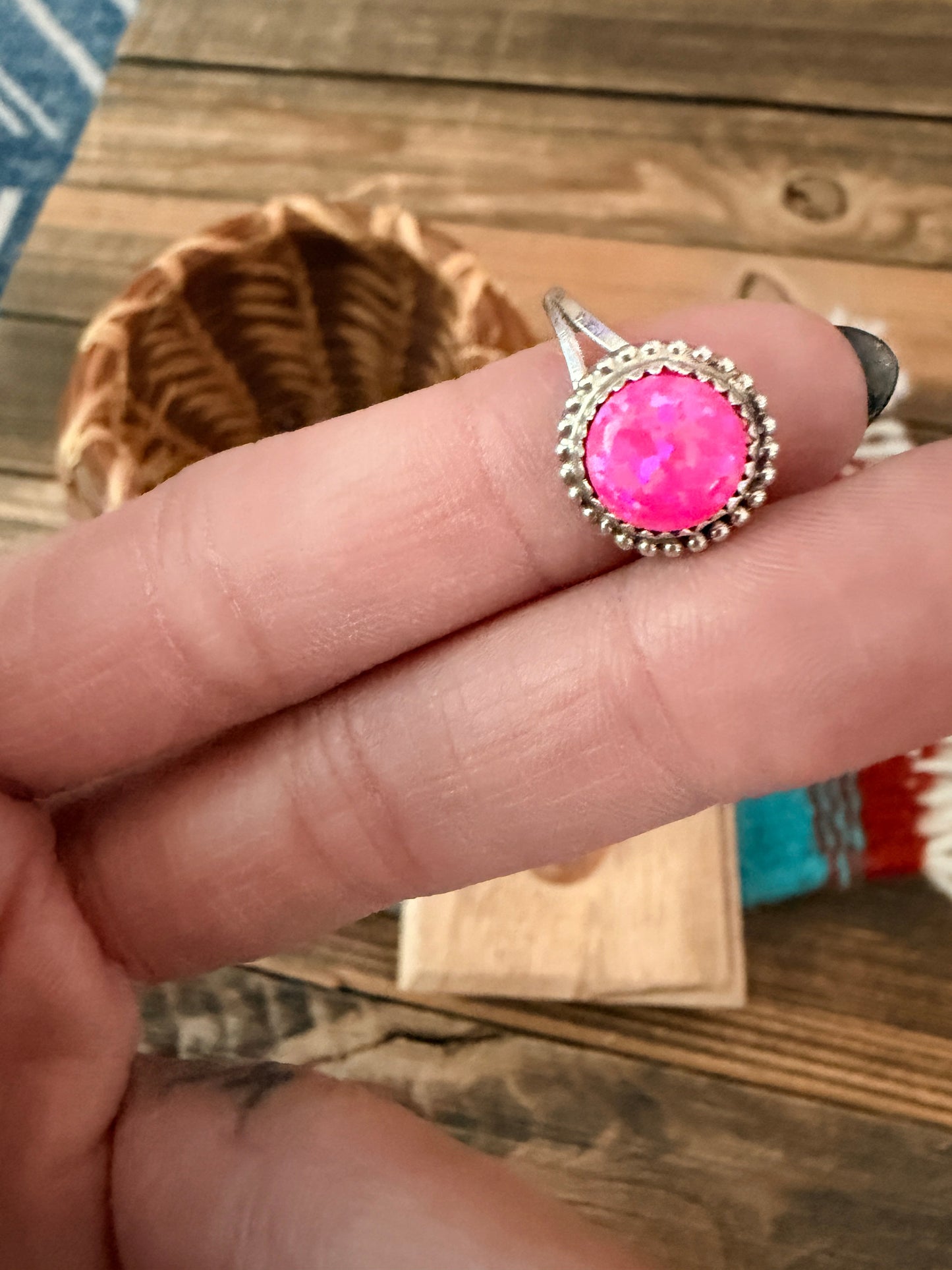 Handcrafted Hot Pink Opal & Sterling Silver Ring