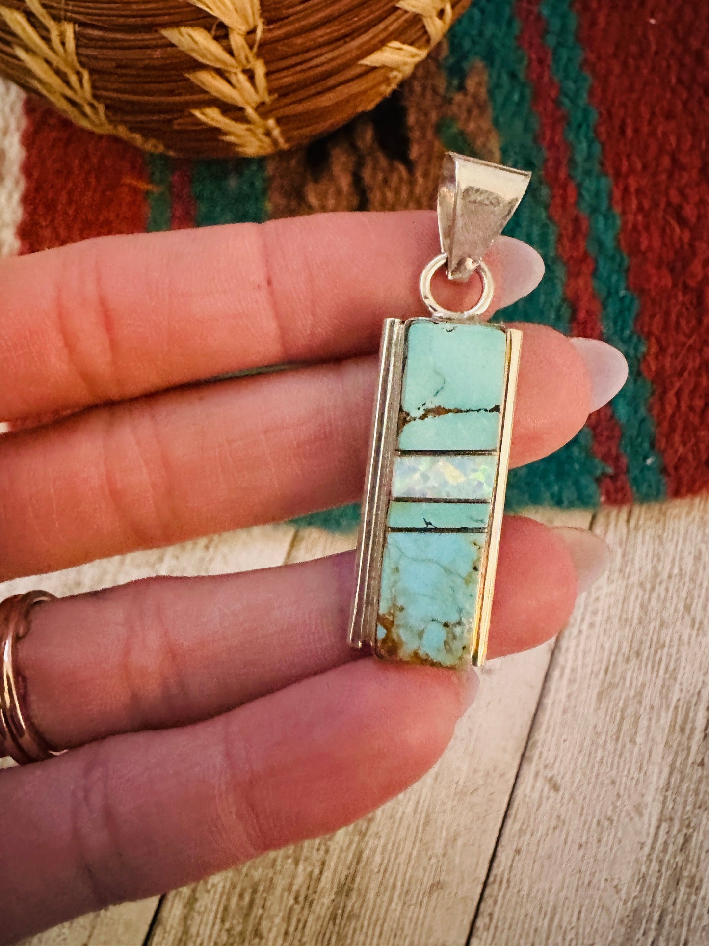 Handcrafted Sterling Silver, Turquoise & Opal Inlay Pendant