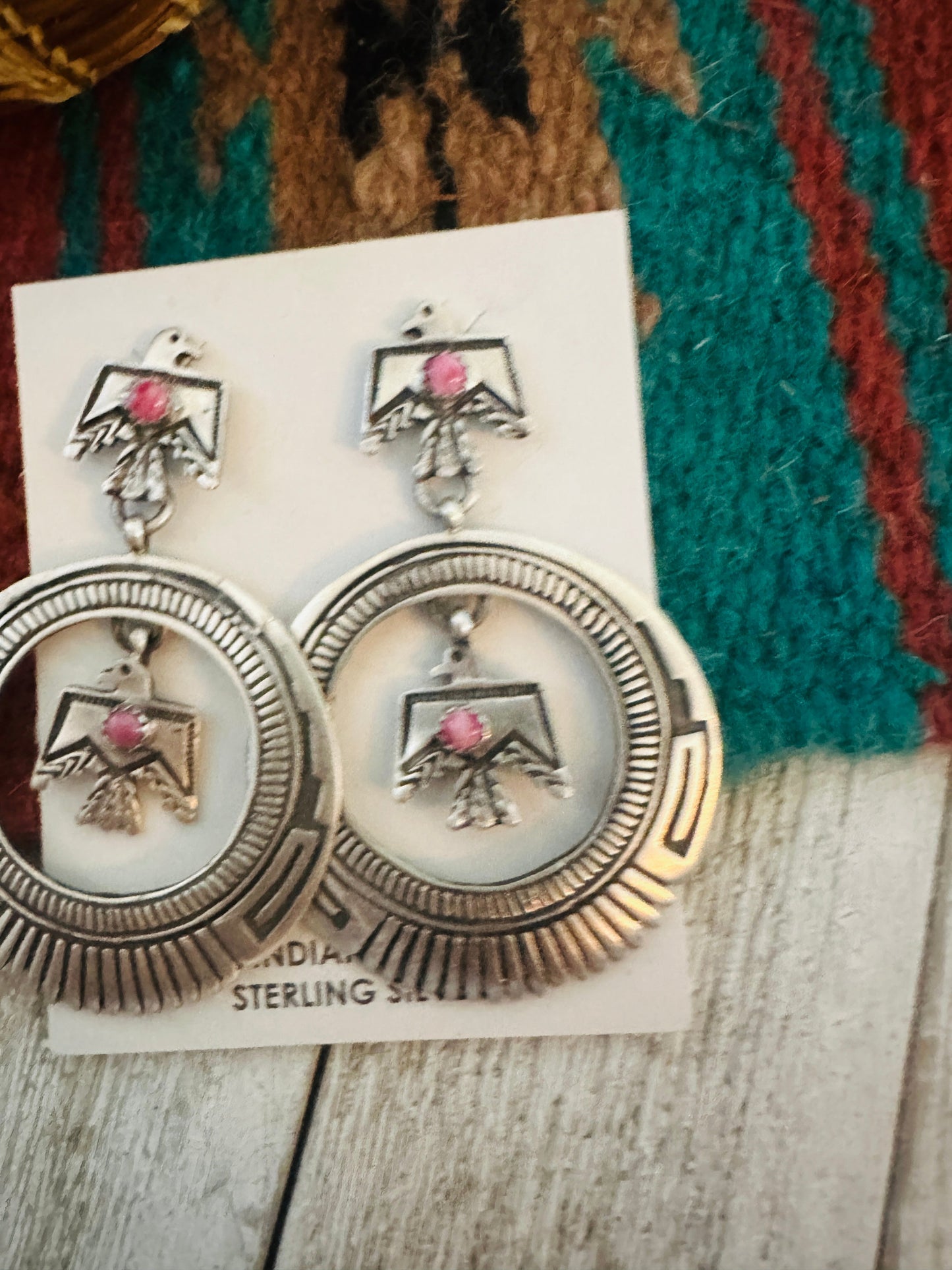Handcrafted Sterling Silver & Rhodochrosite Thunderbird Dangle Earrings