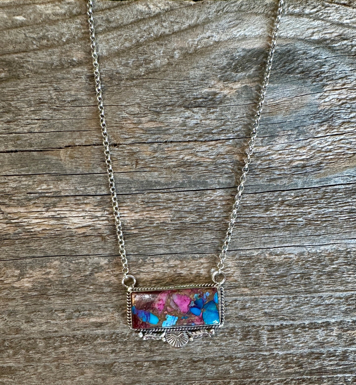 Handmade Pink Dream Mojave & Sterling Silver Bar Necklace