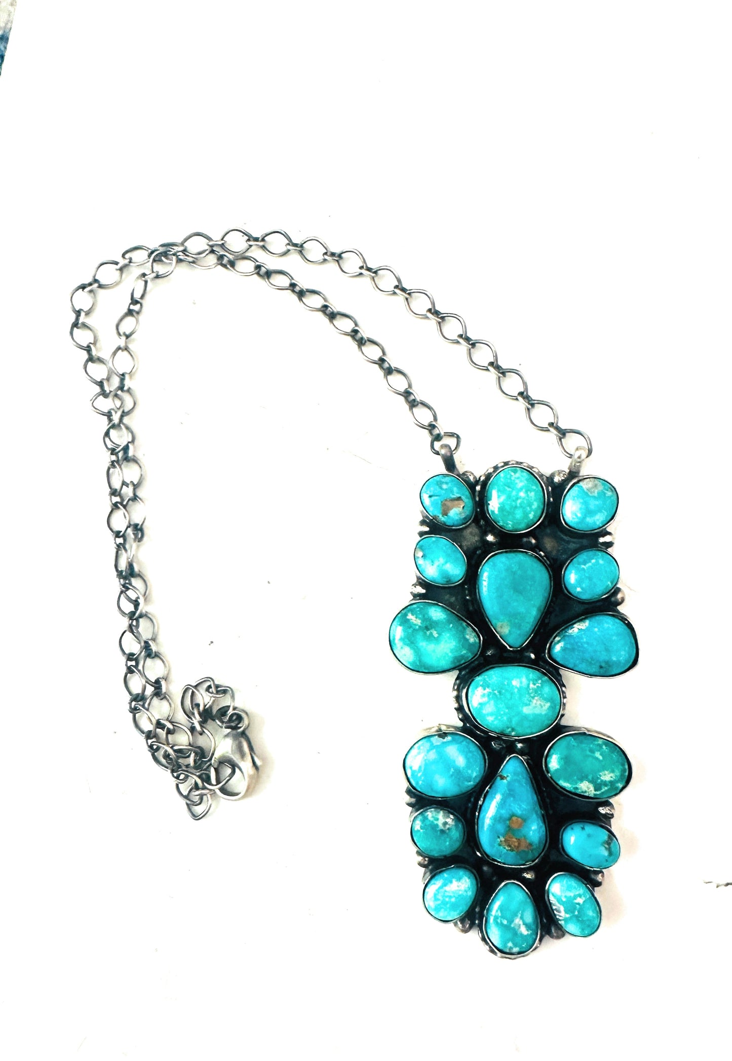 Handcrafted Sterling Silver & Turquoise Cluster Necklace by Sheila Becenti