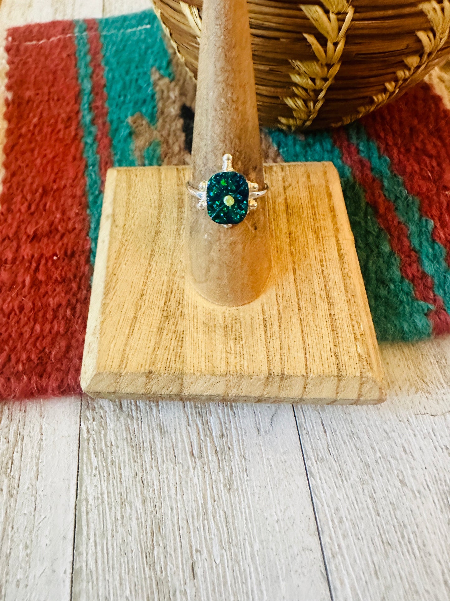 Handcrafted Sterling Silver & Green Opal Turtle Ring