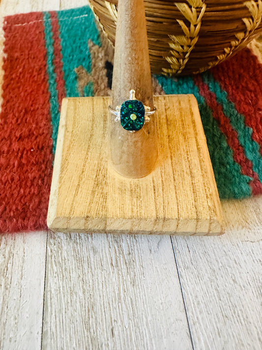 Handcrafted Sterling Silver & Green Opal Turtle Ring