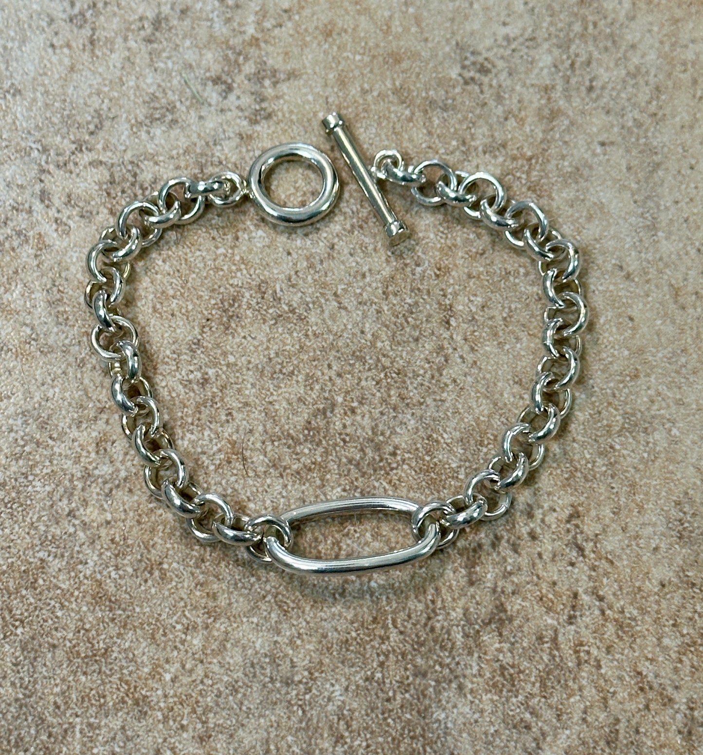 Belcher Chain Sterling Silver Bracelet w/ Oval Center
