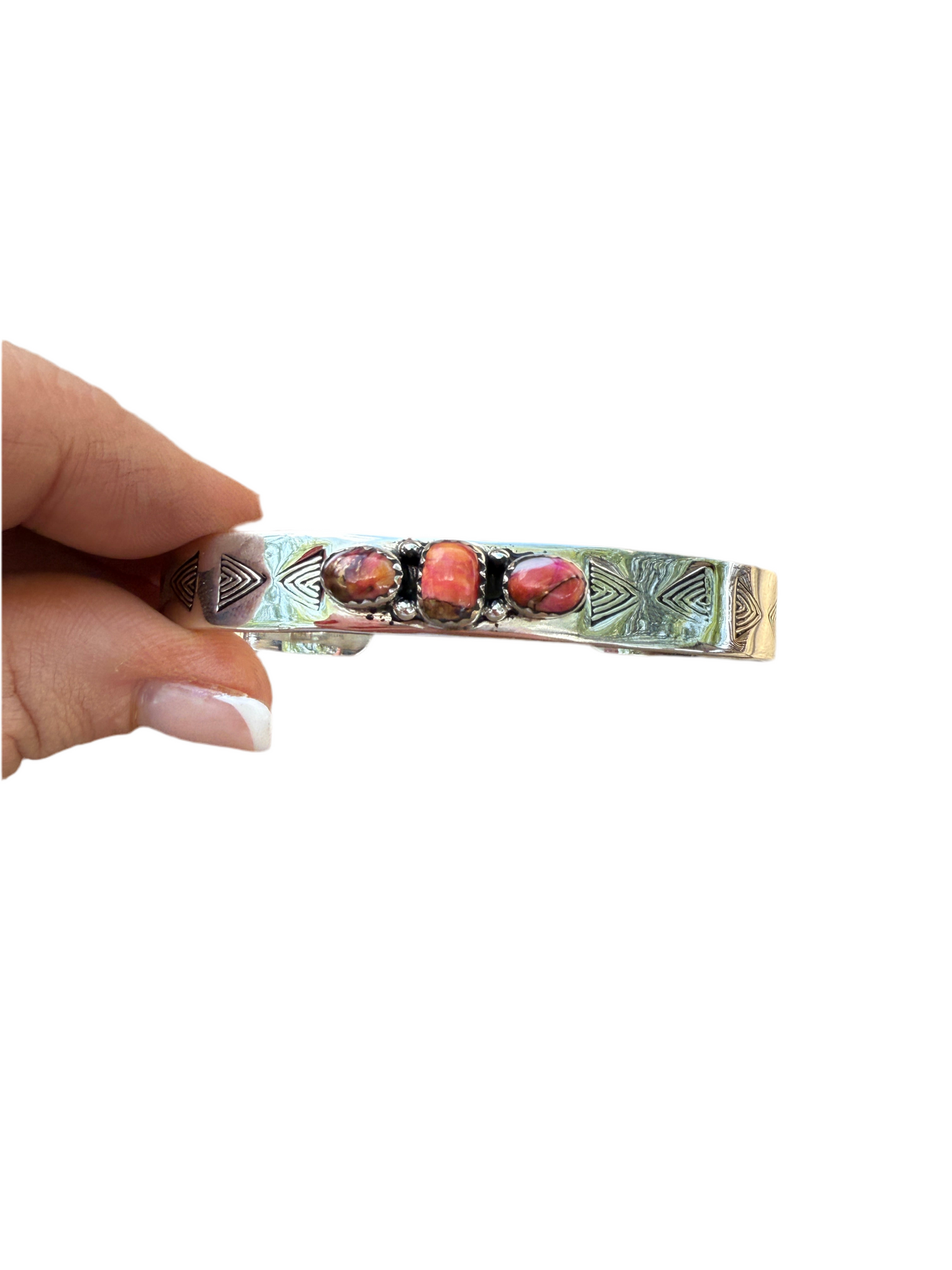 Handmade Sterling Silver & Pink Dream Mojave Cuff Bracelet