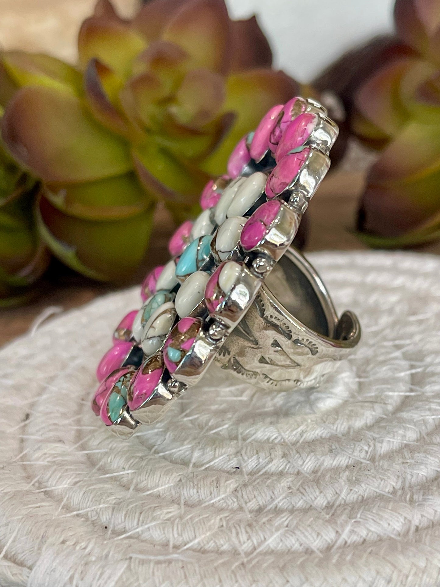 Handmade Cotton Candy Sterling Adjustable Cluster Stone Ring