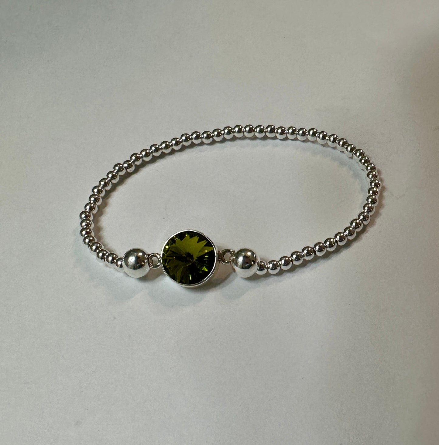 Beaded Stretch Bracelet w/ Olive Crystal Center