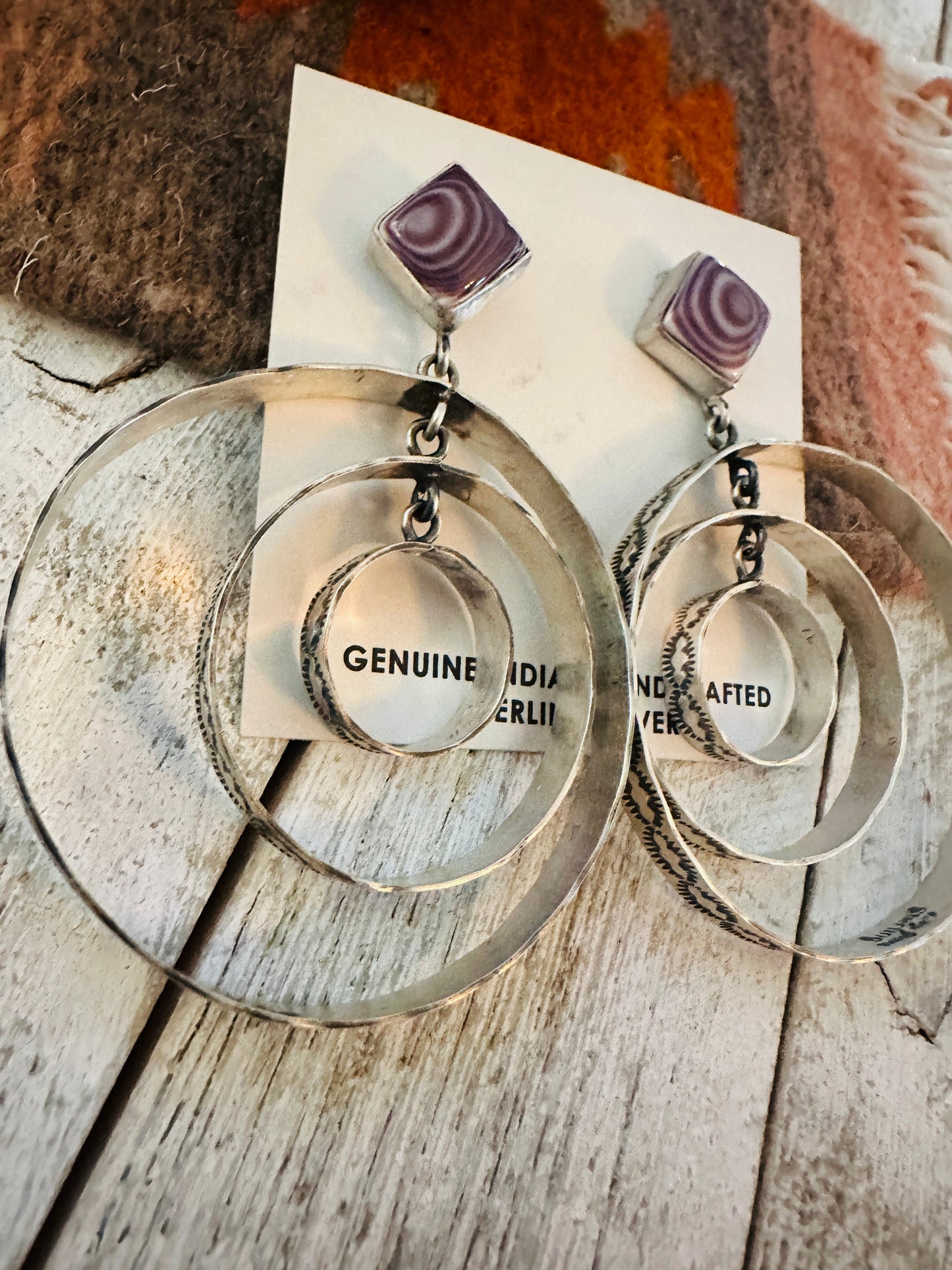 Handcrafted Sterling Silver & Charoite Dangle Hoop Earrings