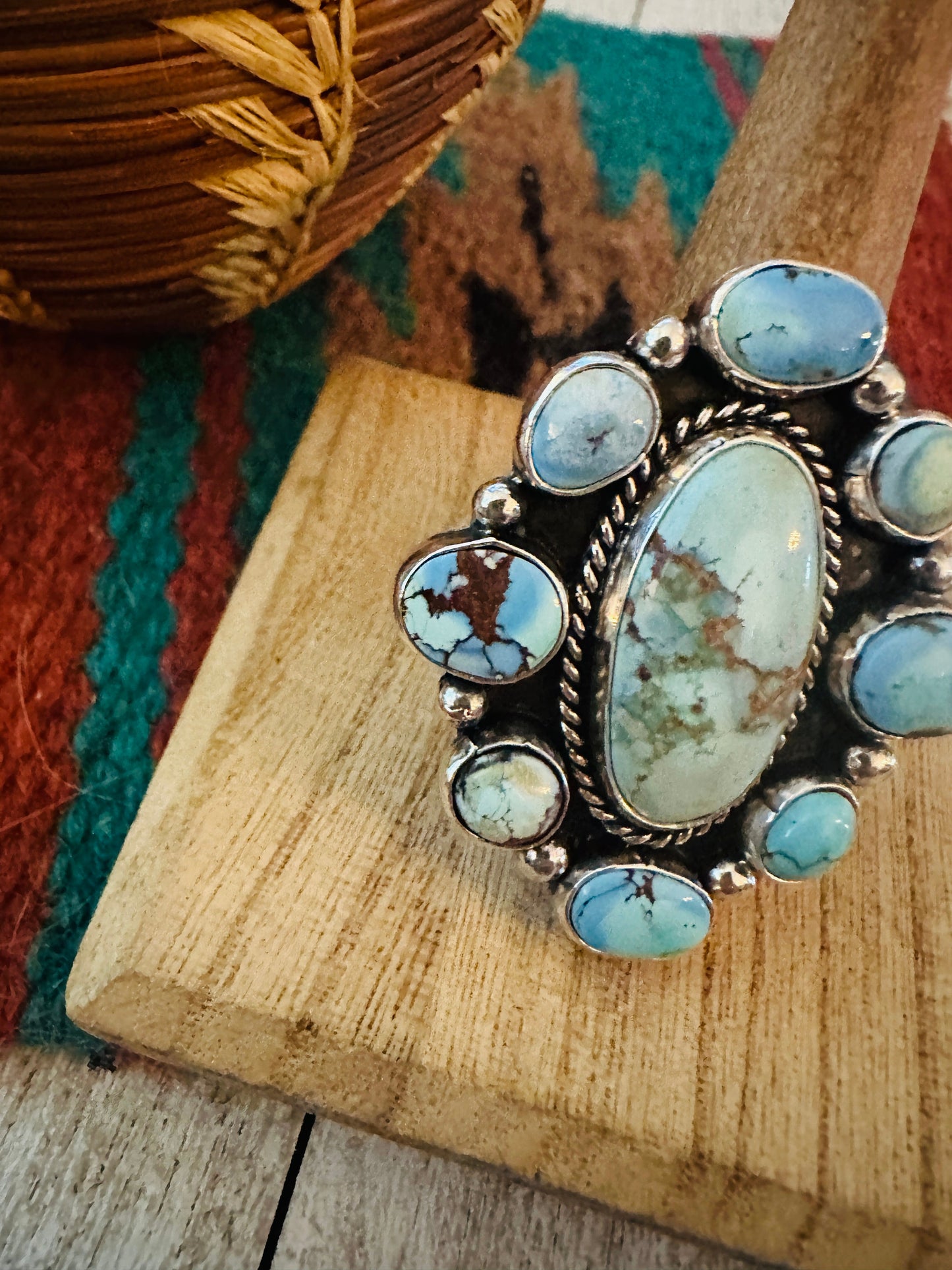 Handcrafted Sterling Silver & Golden Hills Turquoise Cluster Adjustable Ring