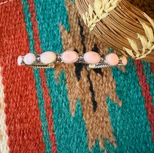 Handcrafted Queen Pink Conch Shell & Sterling Silver Cuff Bracelet
