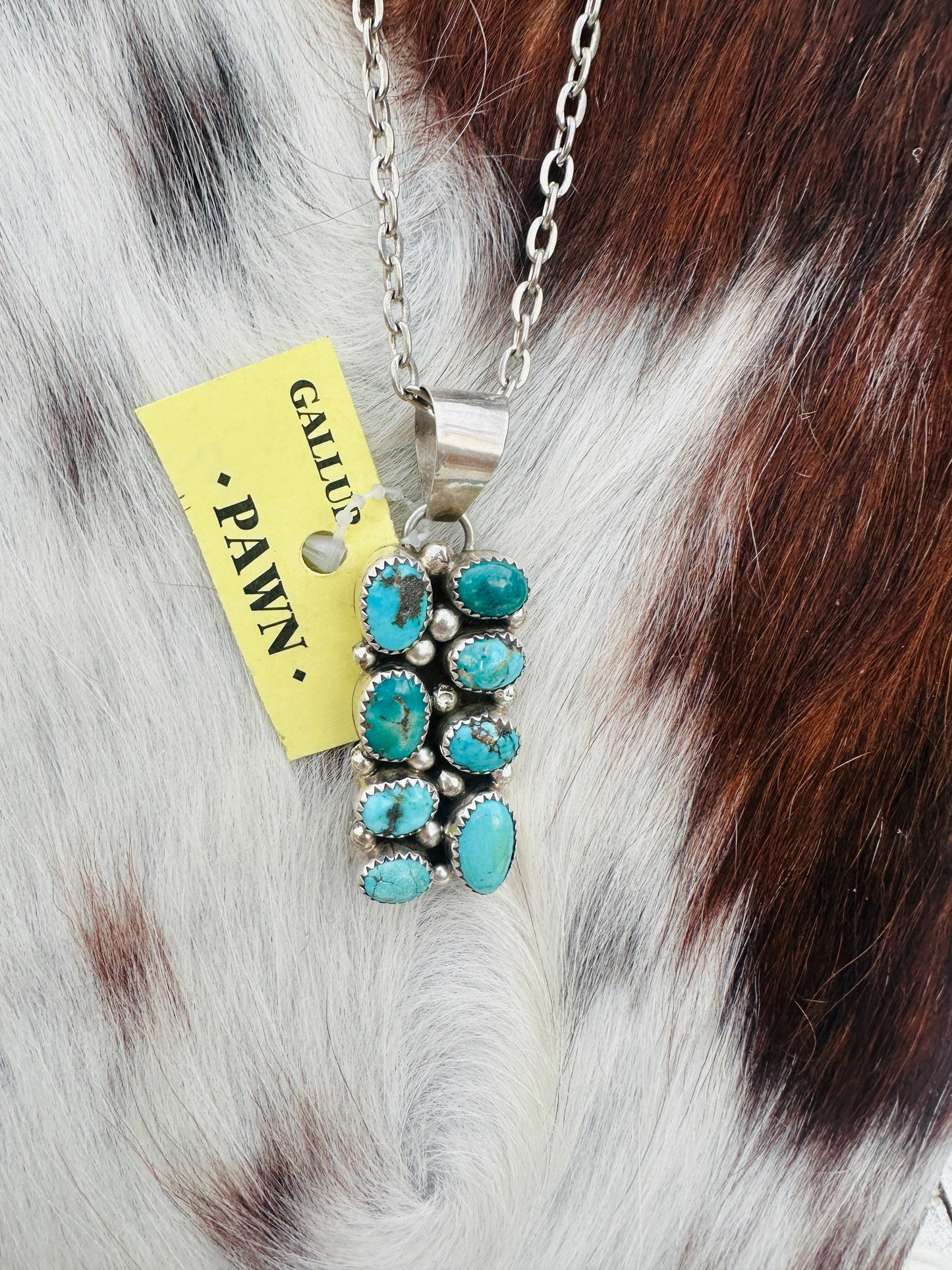 Old Pawn Handcrafted Sterling Silver and Turquoise Cluster Necklace
