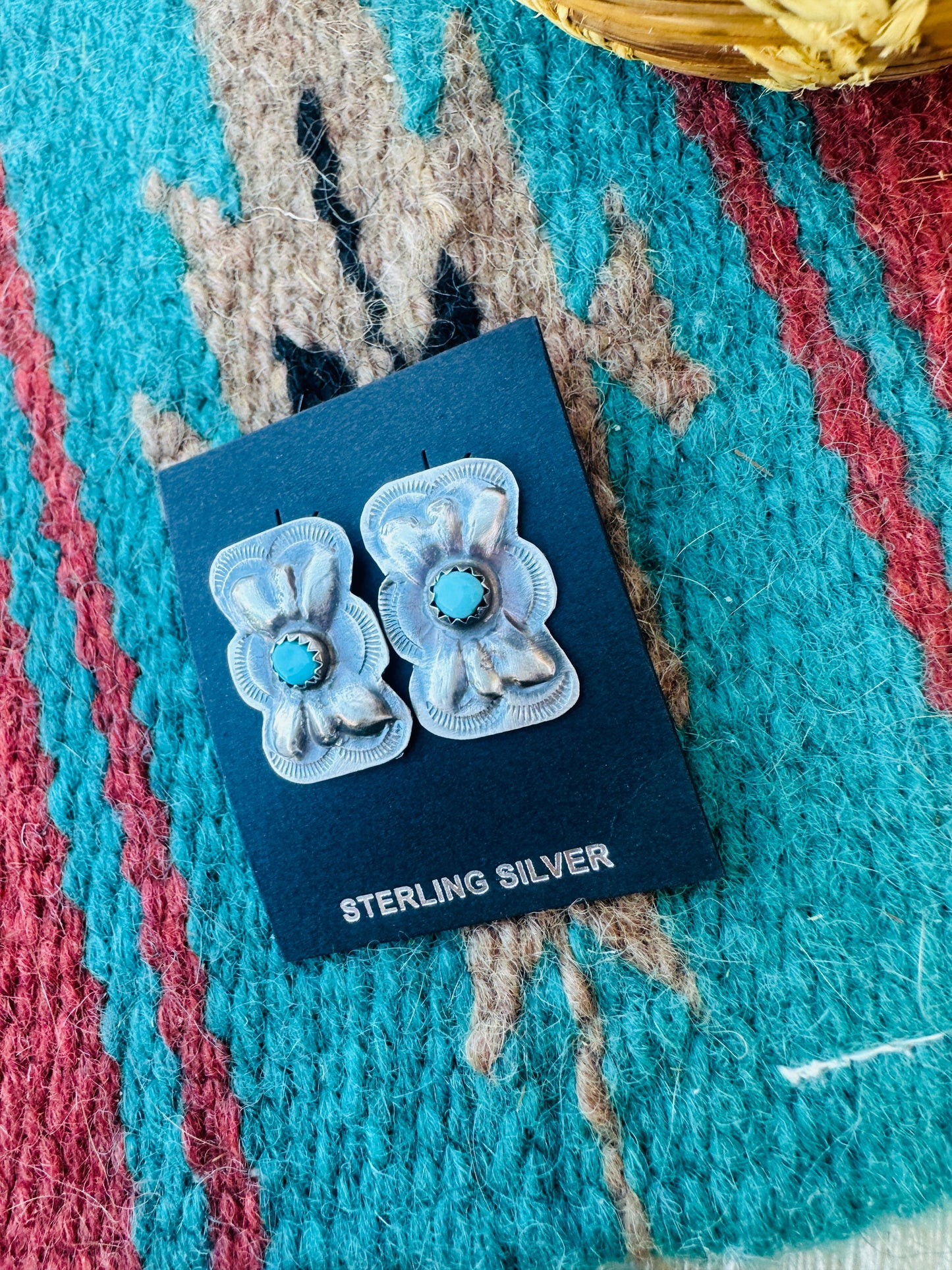 Handcrafted Turquoise & Sterling Silver Concho Bow Post Earrings