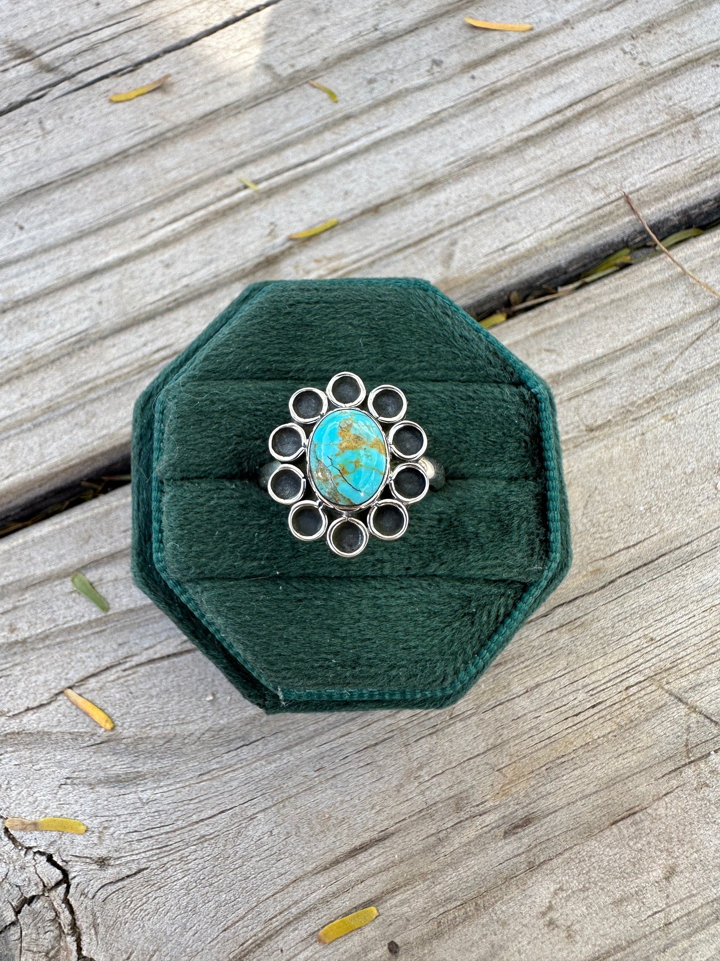 Jasmine Handmade Adjustable Turquoise Sterling Silver Flower Ring