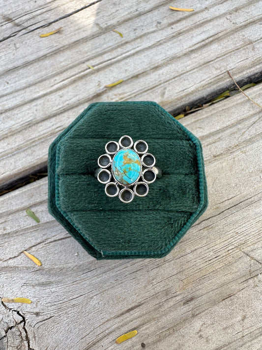 Jasmine Handmade Adjustable Turquoise Sterling Silver Flower Ring