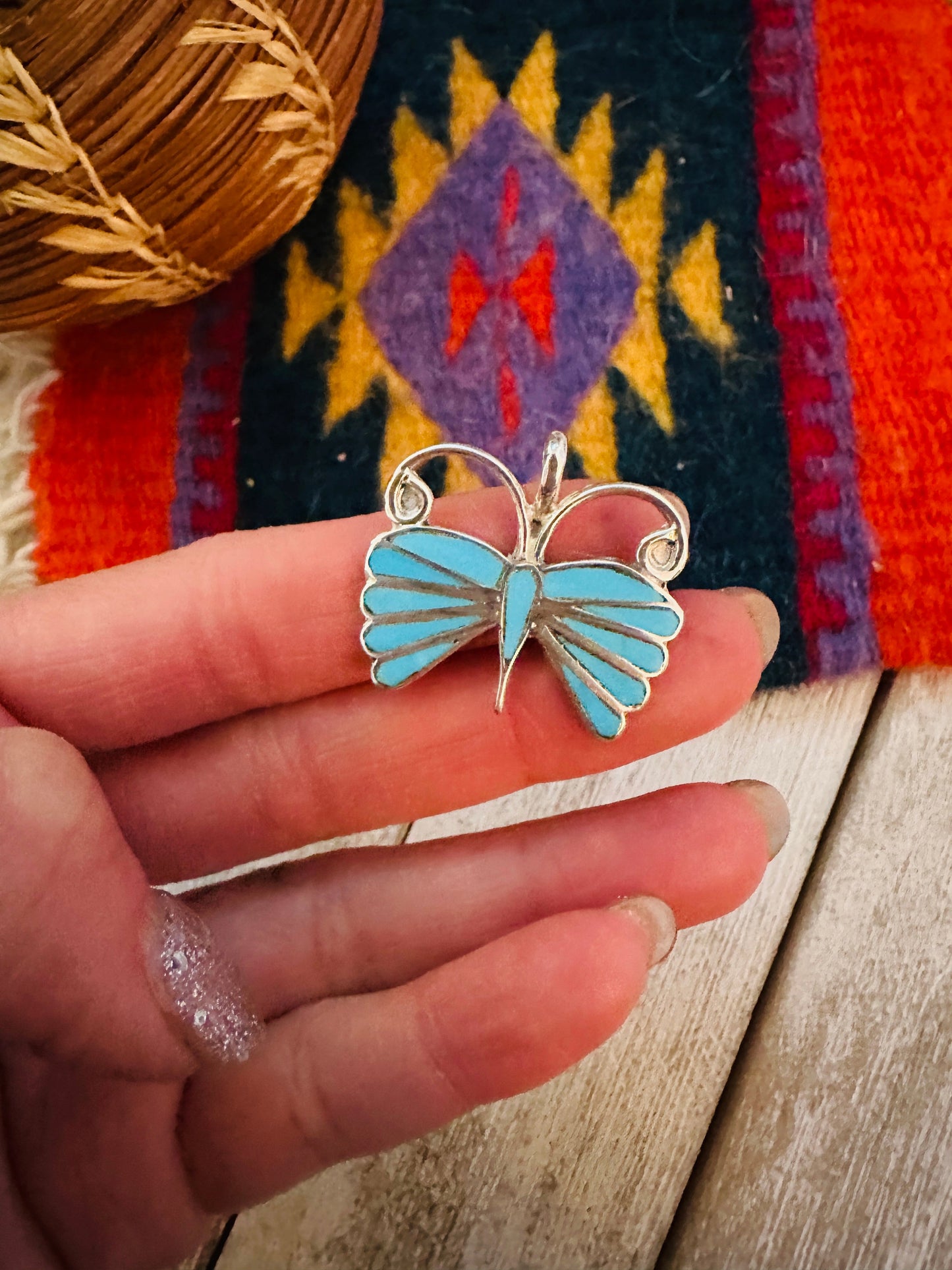 Handcrafted Sterling Silver & Turquoise Inlay Butterfly Pendant