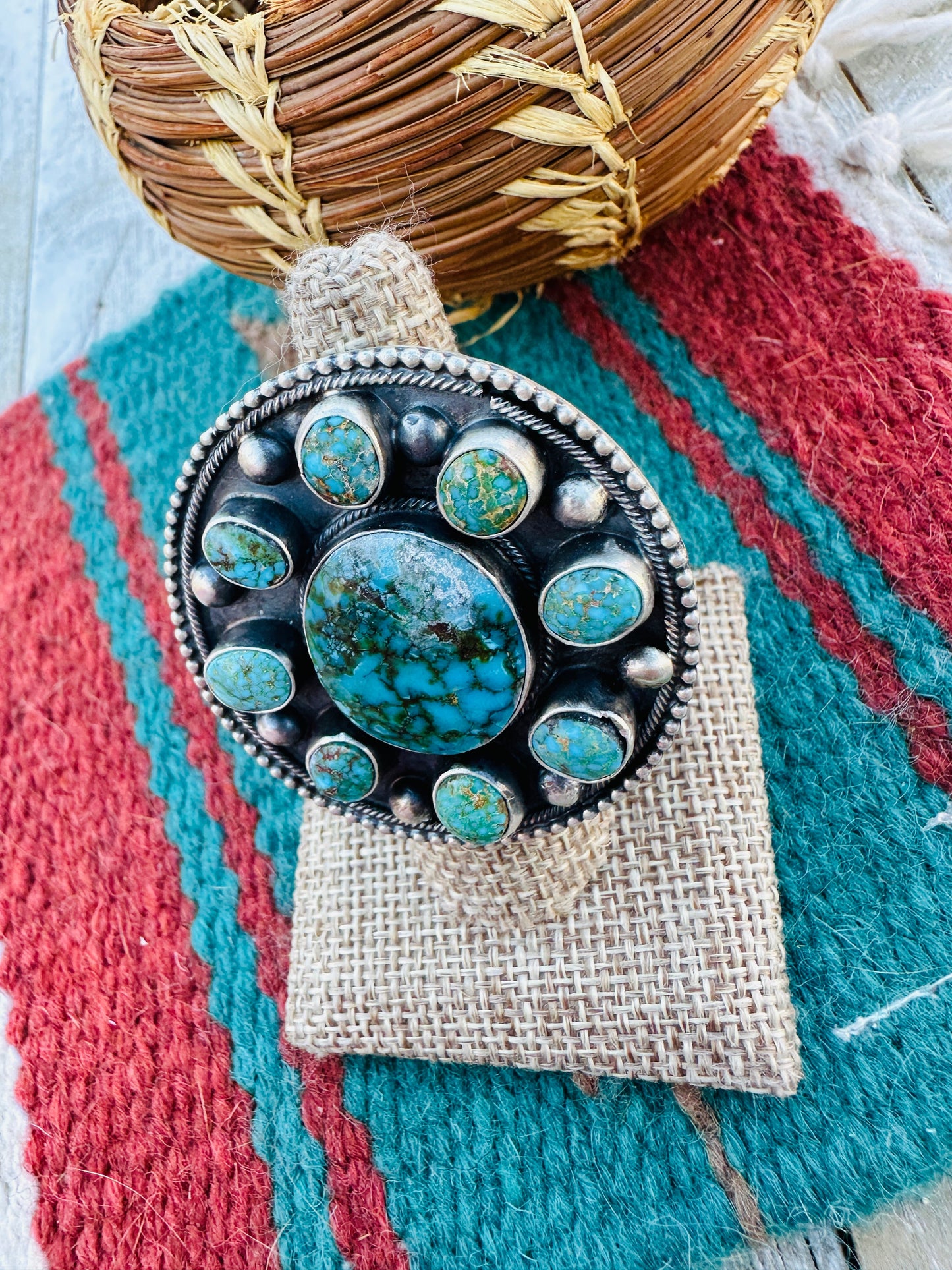Hand Crafted Turquoise & Sterling Silver Ring Size 8 by Bobby Johnson