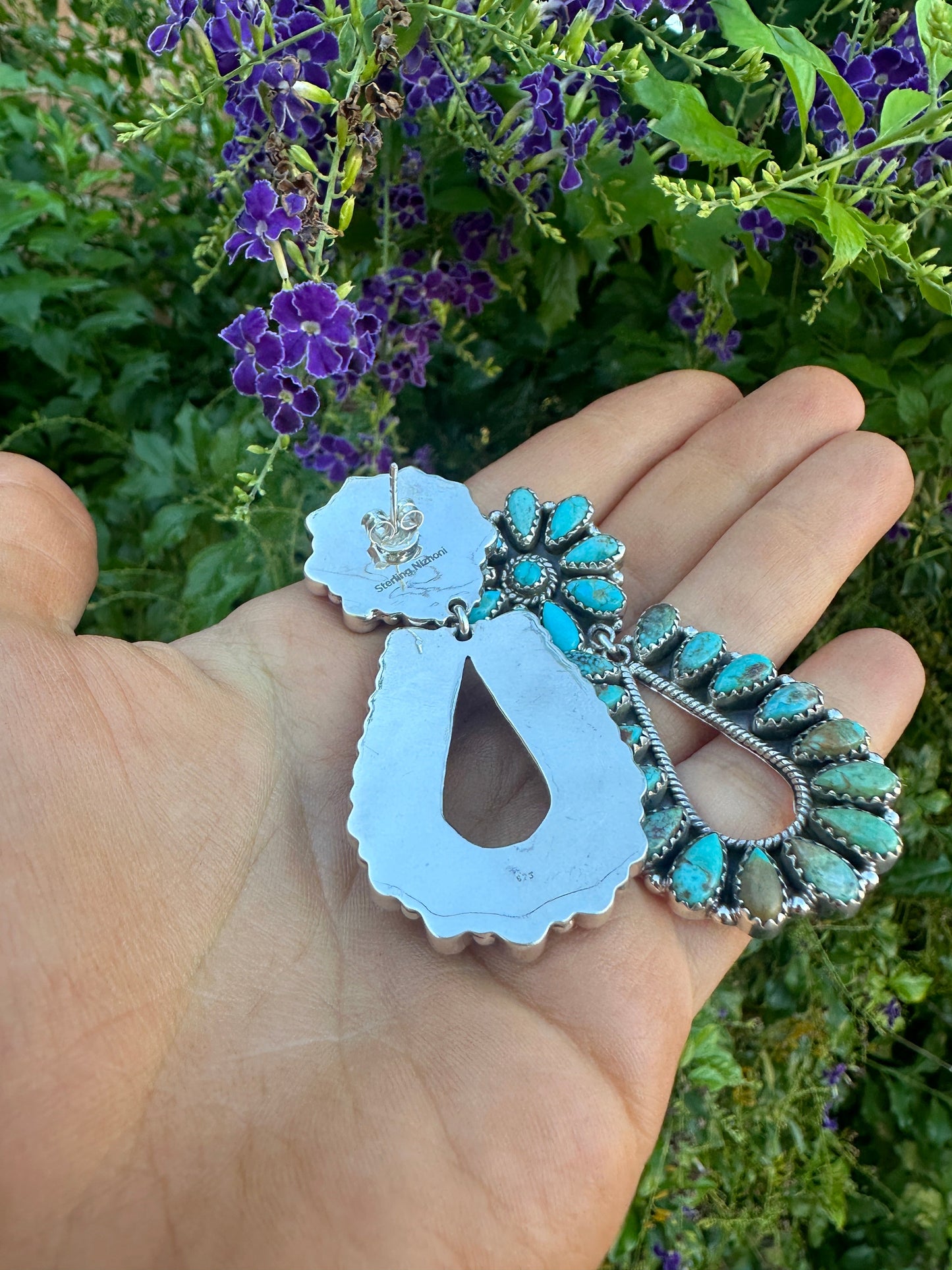 FLOWER DROPS Handmade Turquoise and Sterling Silver Dangles Leslie’s fav