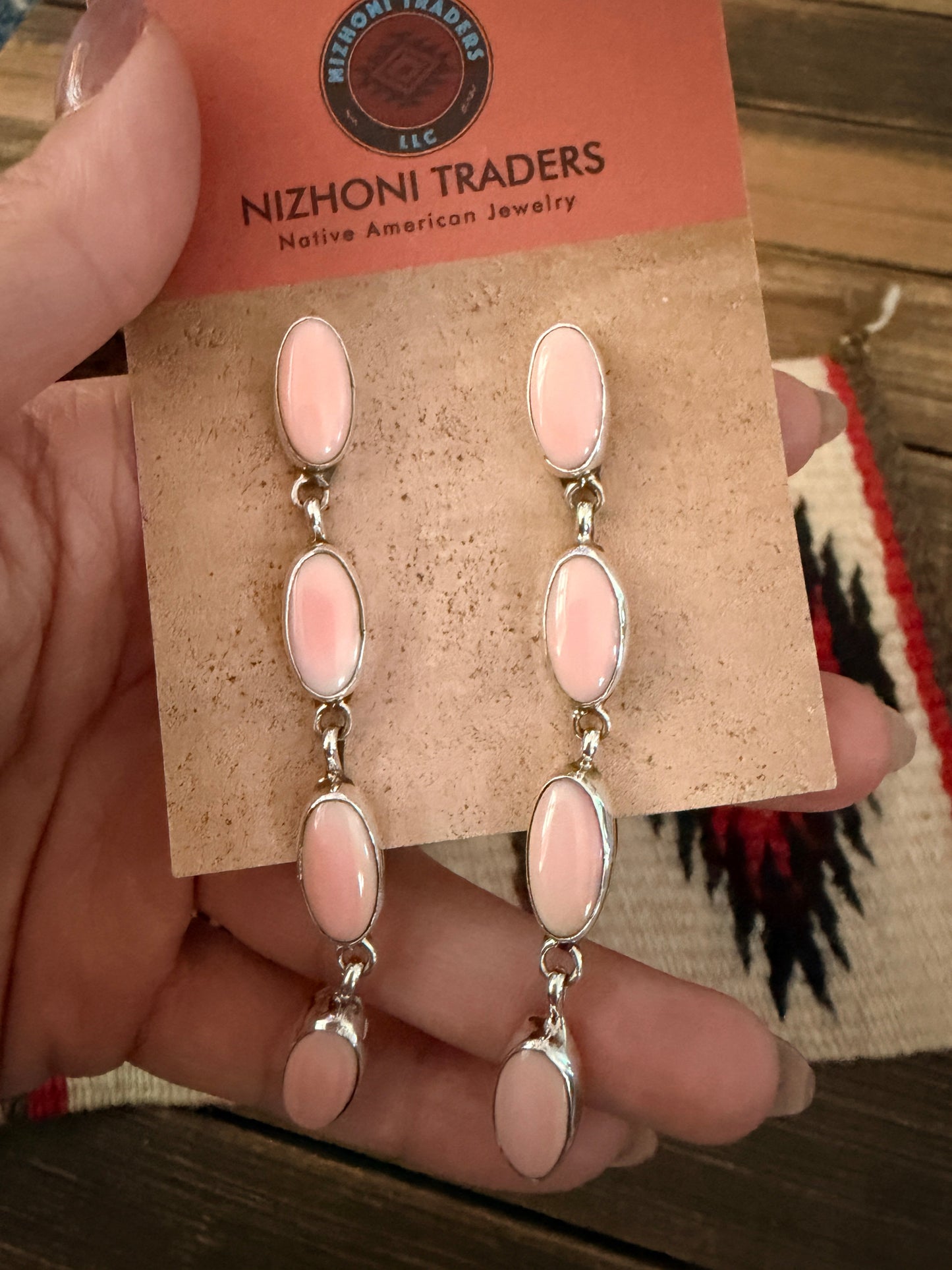 Handcrafted Queen Pink Conch & Sterling Silver Dangle Earrings