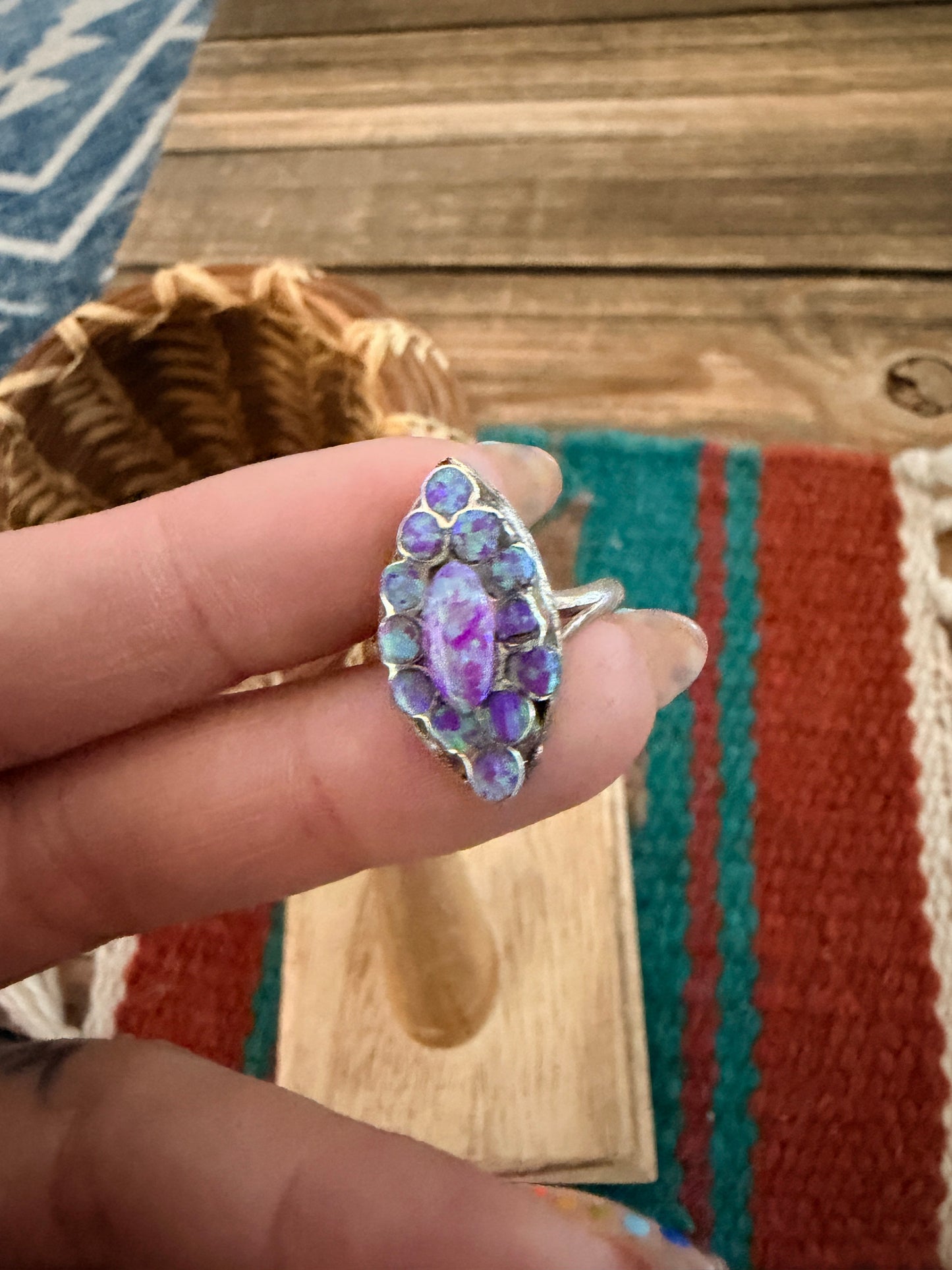 Handcrafted Purple Opal & Sterling Silver Ring Size 6.25