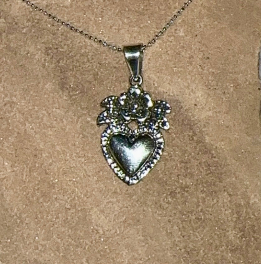 Miracle Heart w/ Flower Sterling Silver Necklace