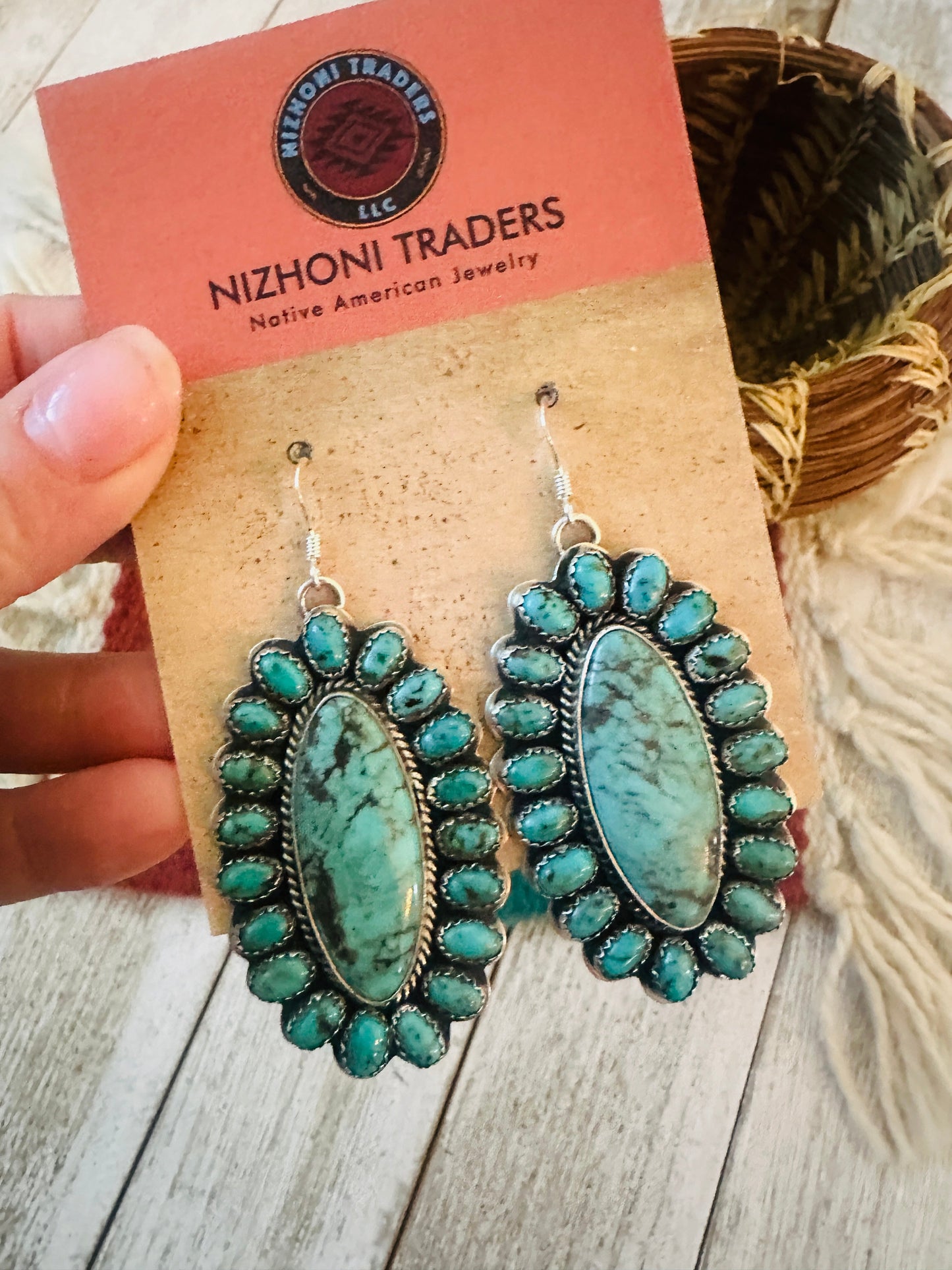 Handcrafted Sterling Silver & Turquoise Cluster Dangle Earrings