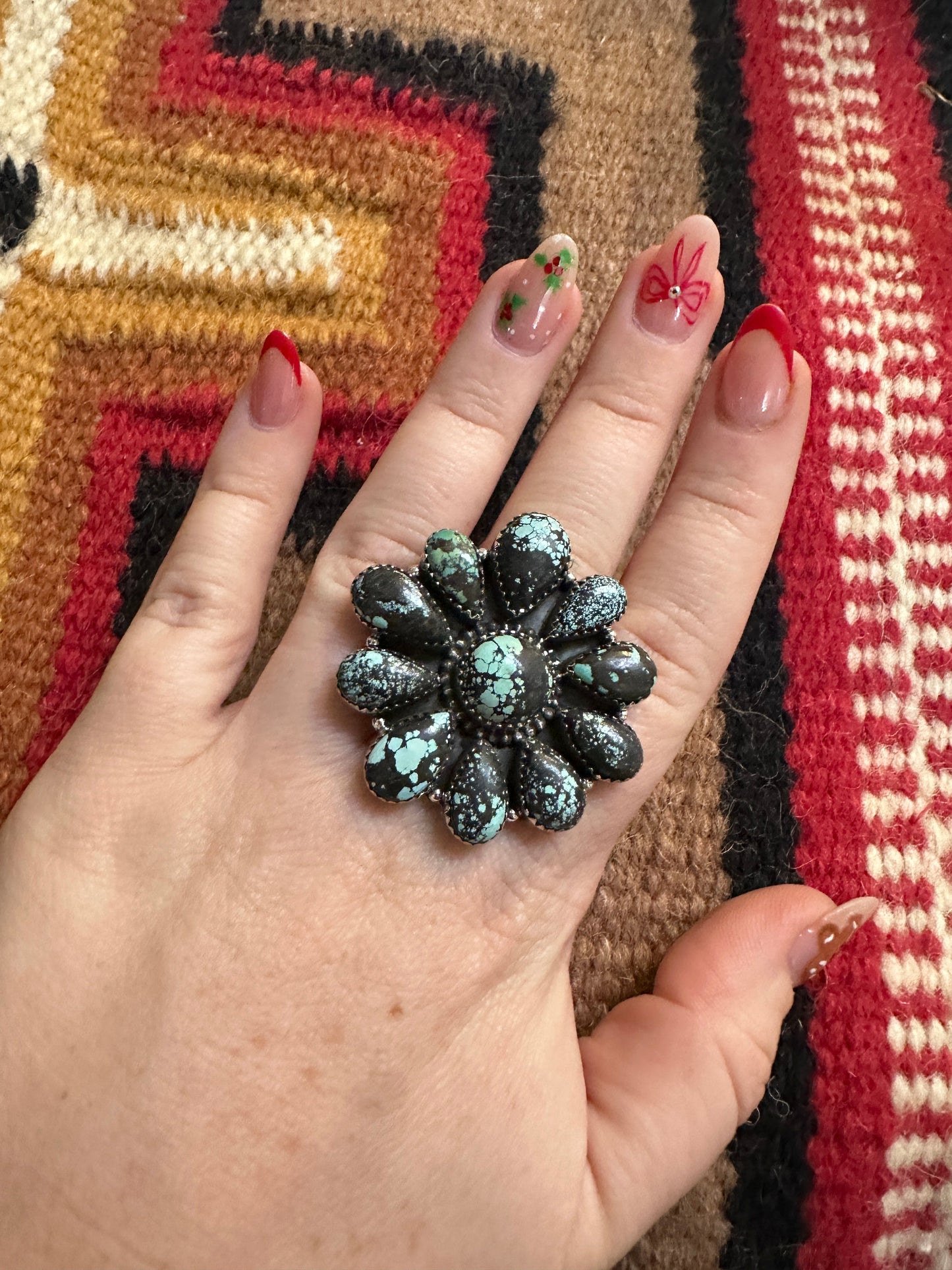 Beautiful Handmade New Lander Turquoise And Sterling Silver Adjustable Statement Ring
