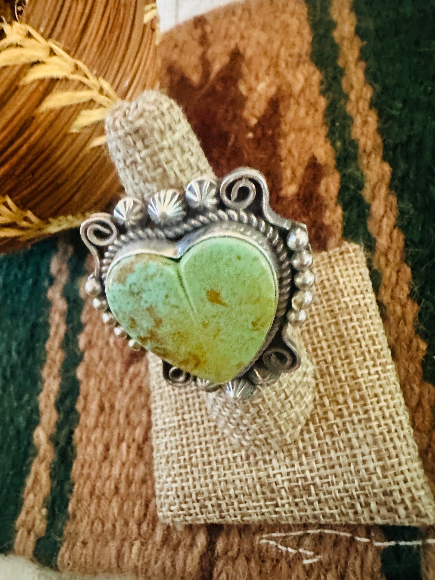 Apache Sterling Silver & Turquoise Heart Ring by Rosella Paxson, Size 7.25