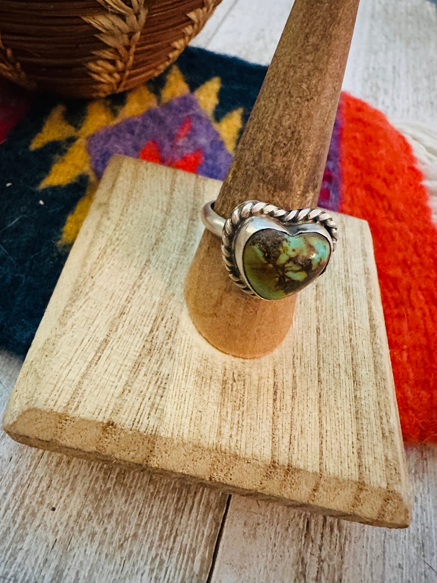 Handcrafted Sterling Silver & Turquoise Adjustable Heart Ring