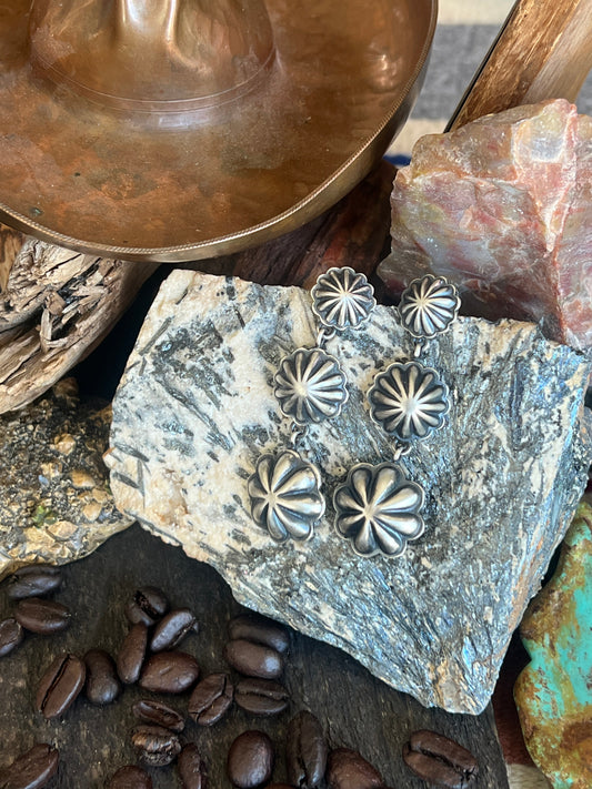 Handcrafted Triple Shot Sterling Silver Concho Post Earrings