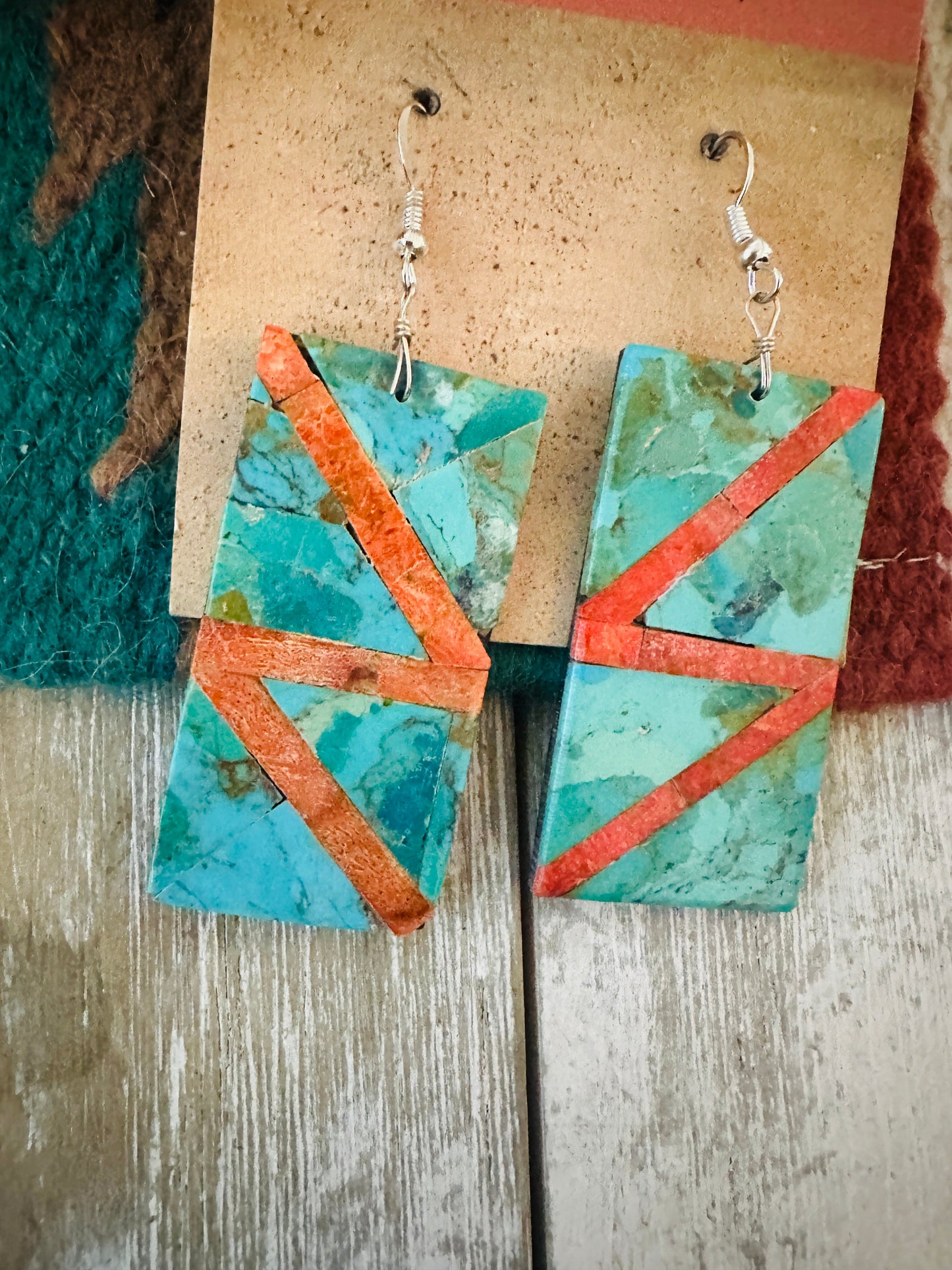 Handcrafted Turquoise & Spiny Inlay Dangle Earrings
