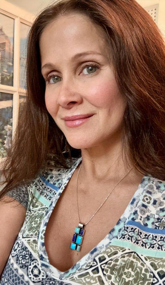 Turquoise & Lapis Medium Mosaic Pendant Necklace