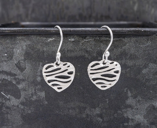 Ribbon Heart Dangle Sterling Silver Earrings