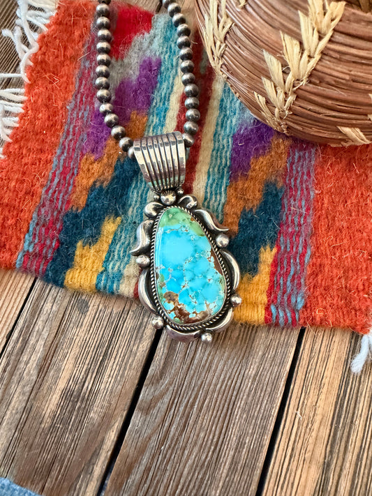 Handcrafted Sterling Silver & Sonoran Mountain Turquoise Pendant by Albert Jake
