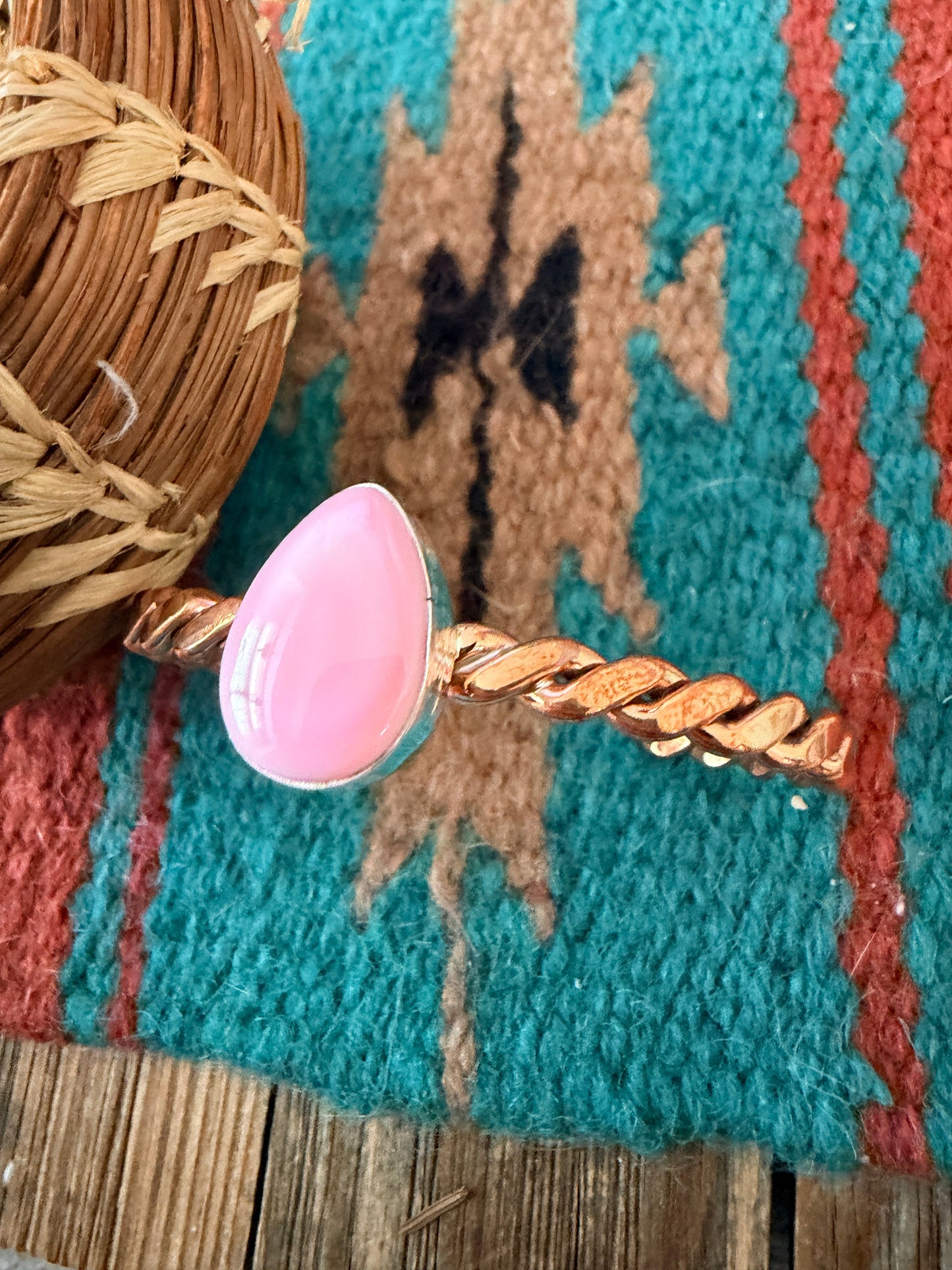 Handcrafted Queen Pink Conch & Copper Twisted Cuff Bracelet by Julia Etsitty