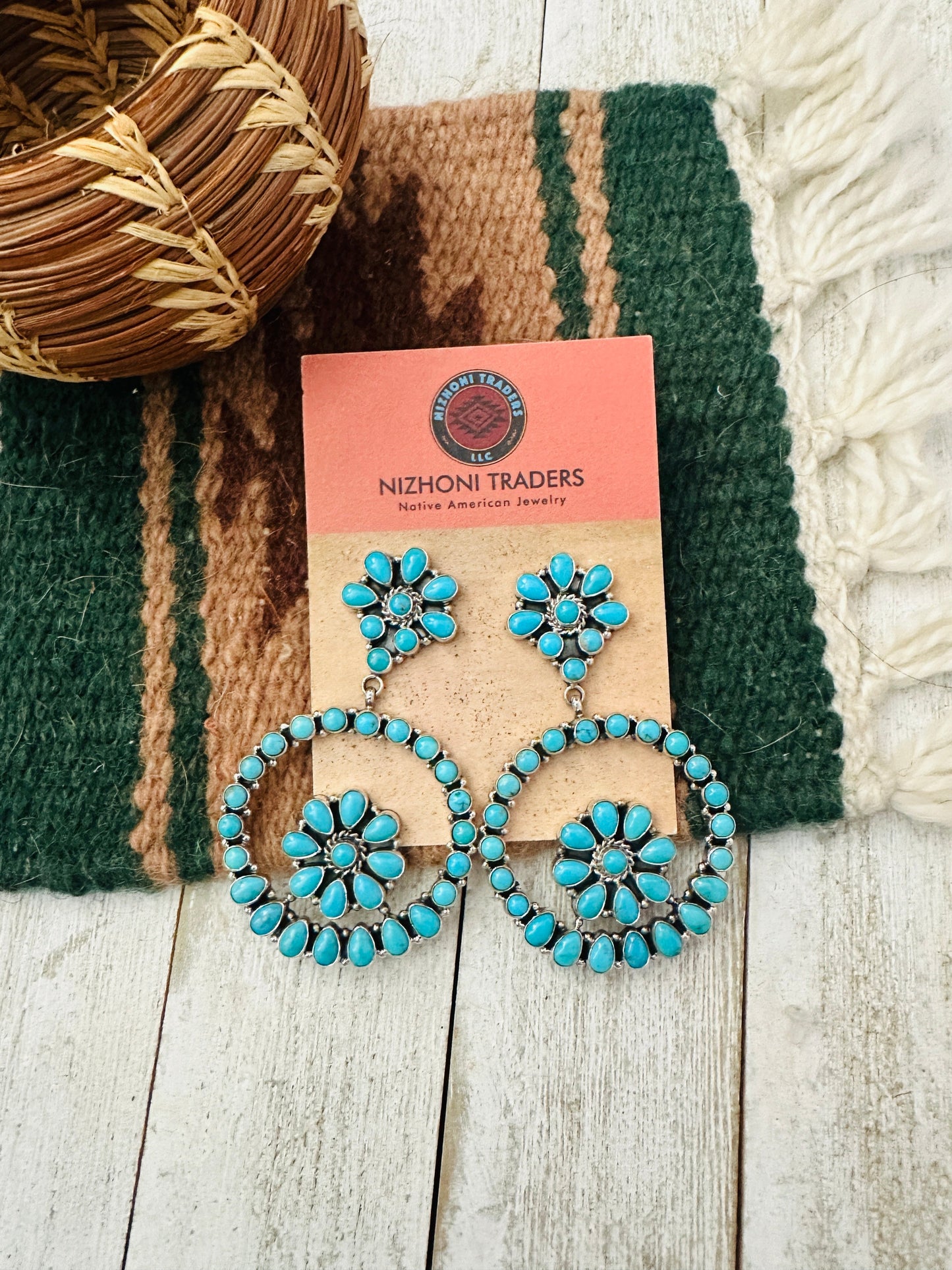 Handcrafted Sterling Silver & Sleeping Beauty Turquoise Cluster Dangle Earrings