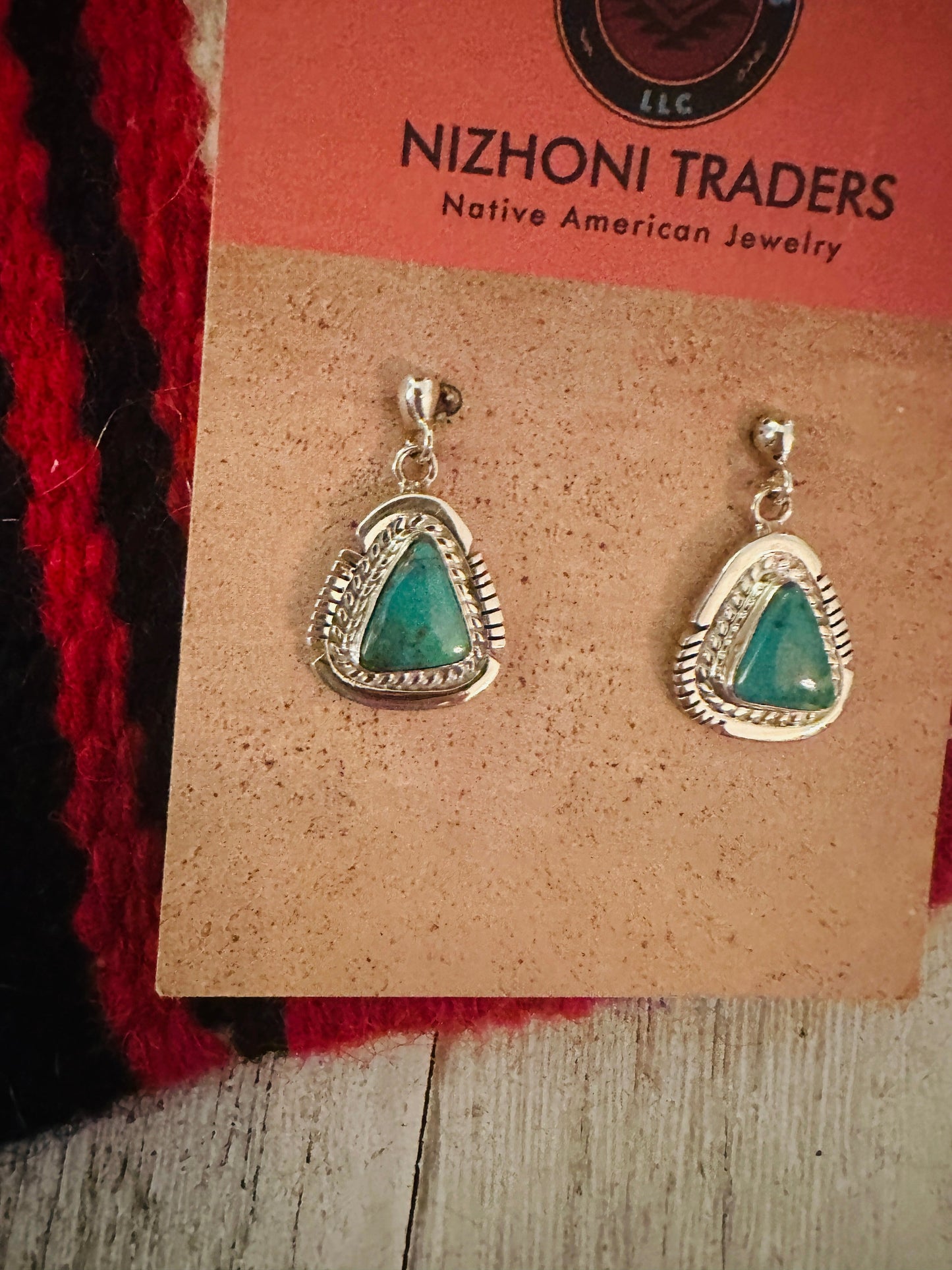 Navajo Kingman Turquoise and Sterling Silver Dangle Earrings