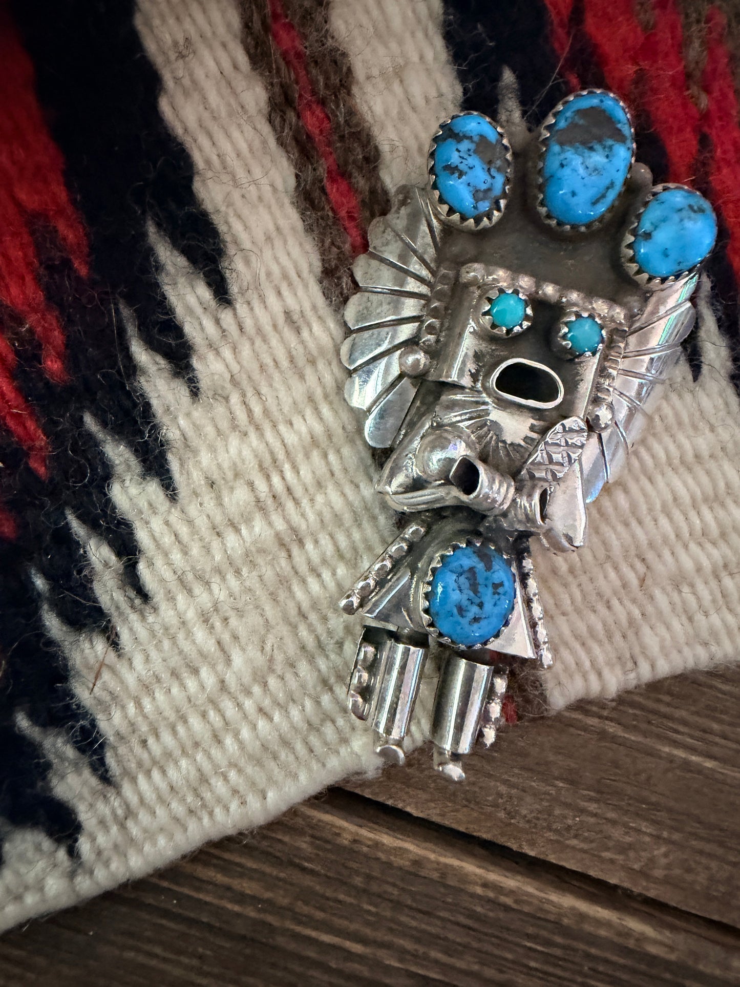 Handcrafted Sterling Silver & Turquoise Kachina Brooch by Doris Smallcanyon
