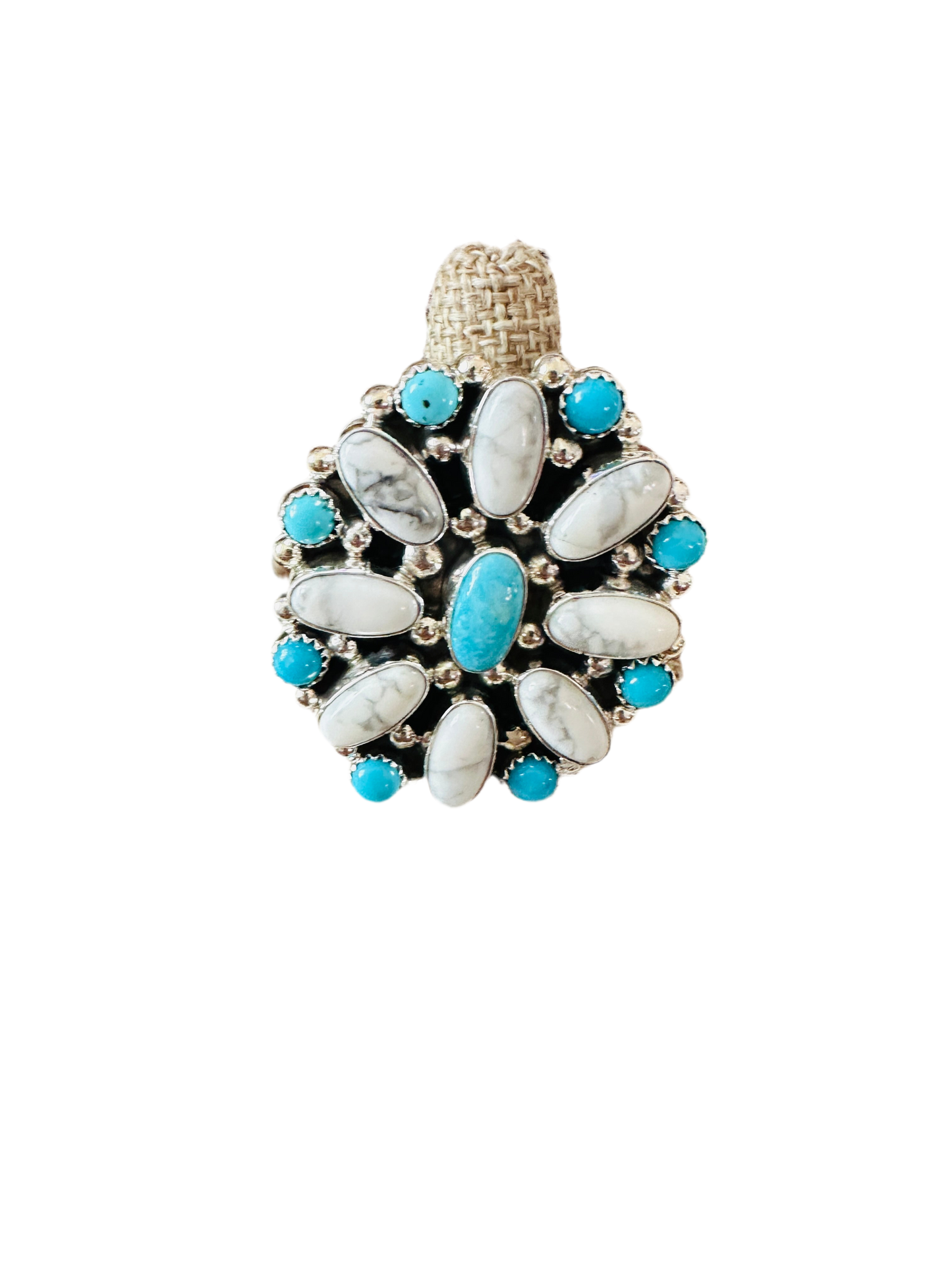 Handcrafted Sterling Silver, Turquoise & Howlite Cluster Adjustable Ring