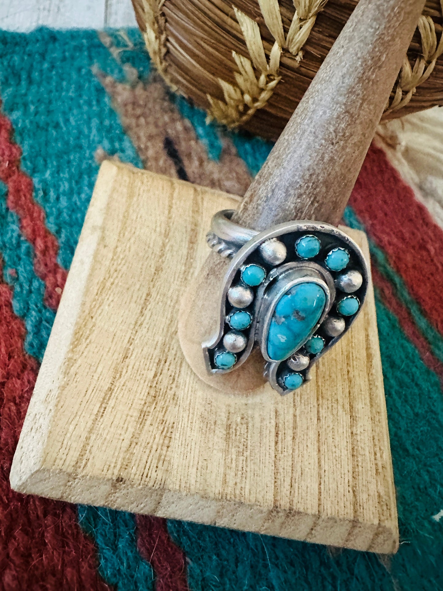 Handcrafted Sterling Silver & Turquoise Adjustable Horseshoe Ring