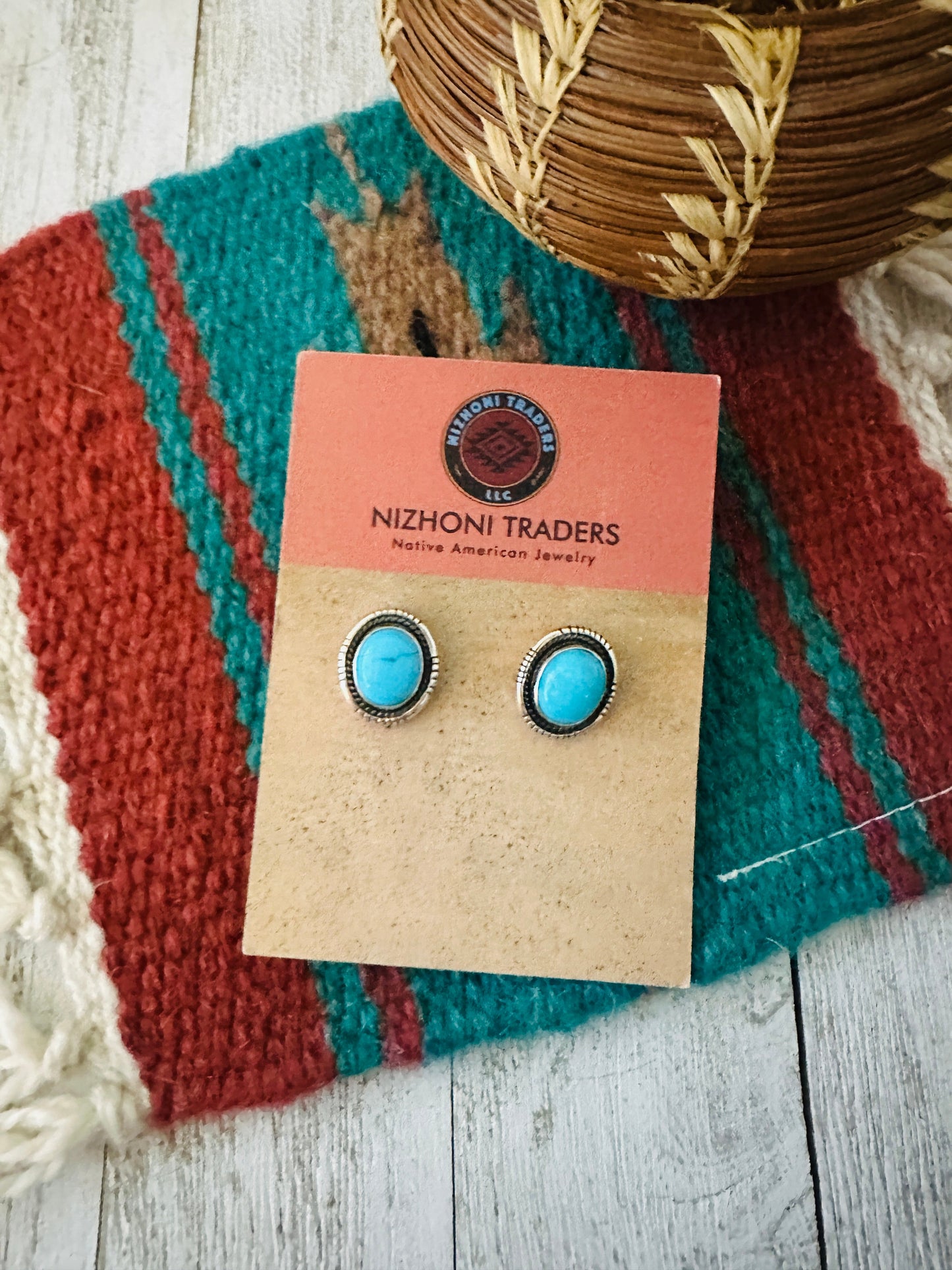 Navajo Sleeping Beauty Turquoise and Sterling Silver Stud Earrings